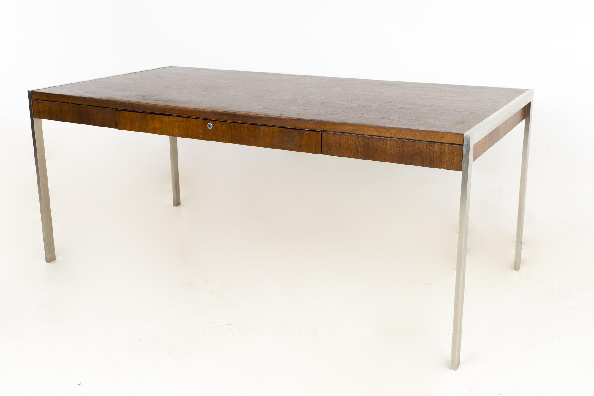 Mid-Century Modern Baker Furniture Mid Century Walnut Executive Desk with Chrome Legs