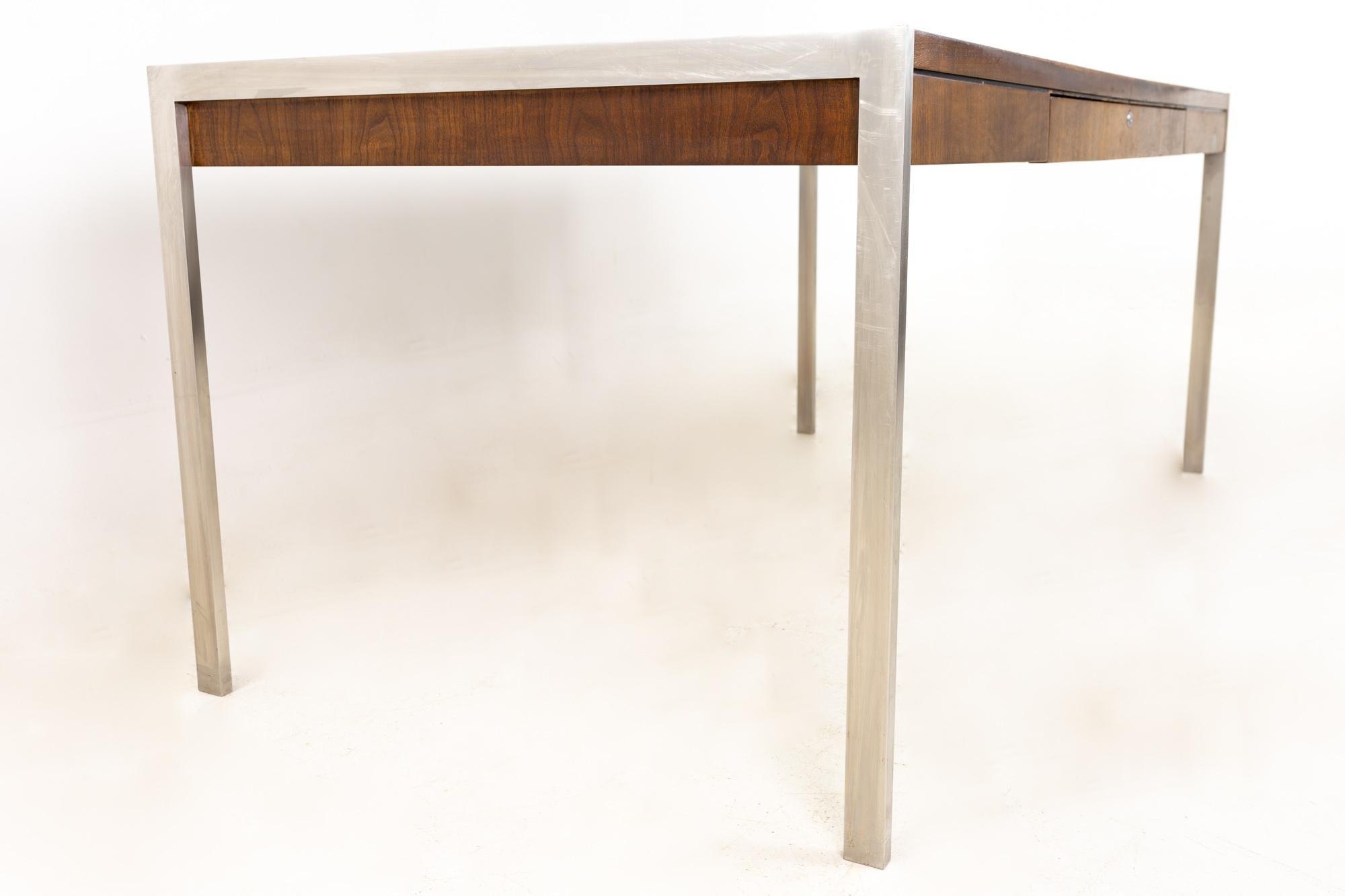 American Baker Furniture Mid Century Walnut Executive Desk with Chrome Legs