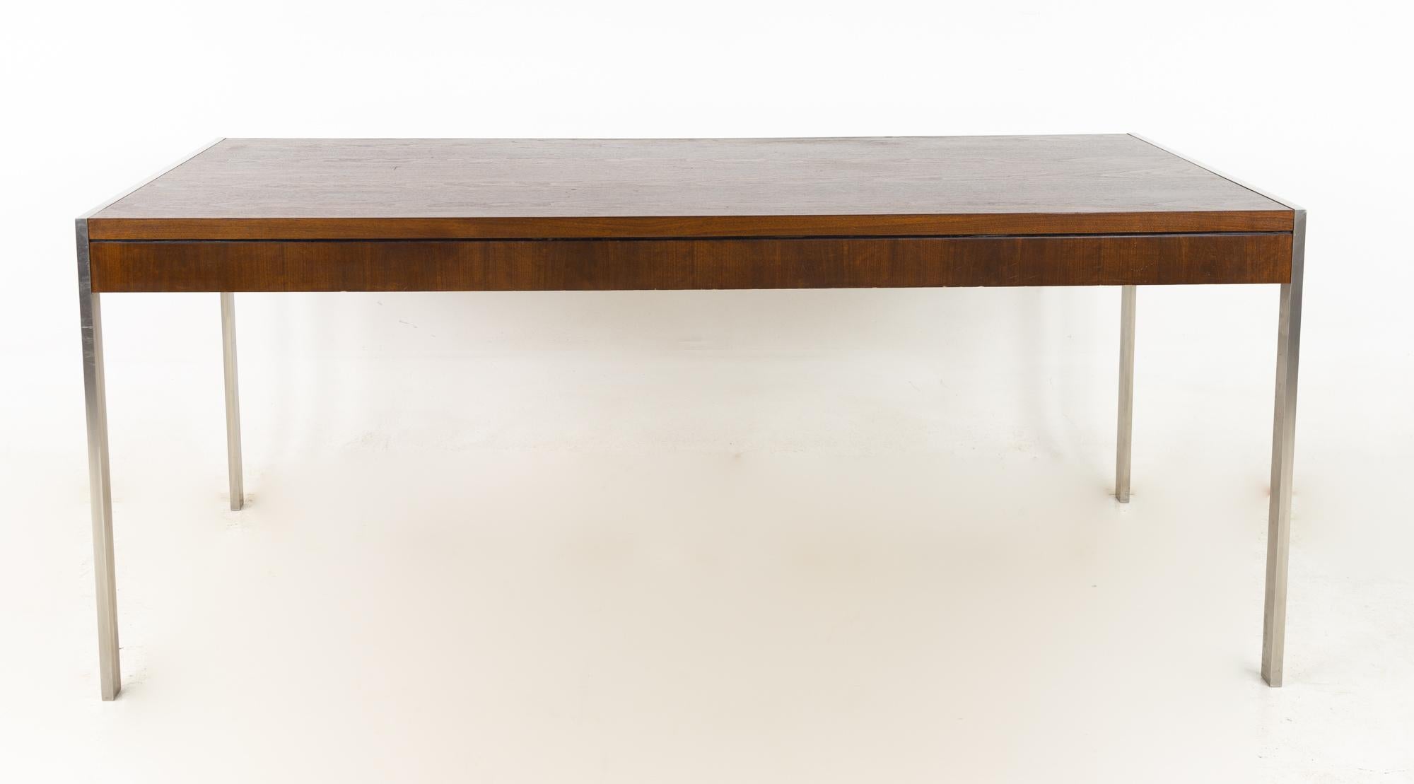Baker Furniture Mid Century Walnut Executive Desk with Chrome Legs 2