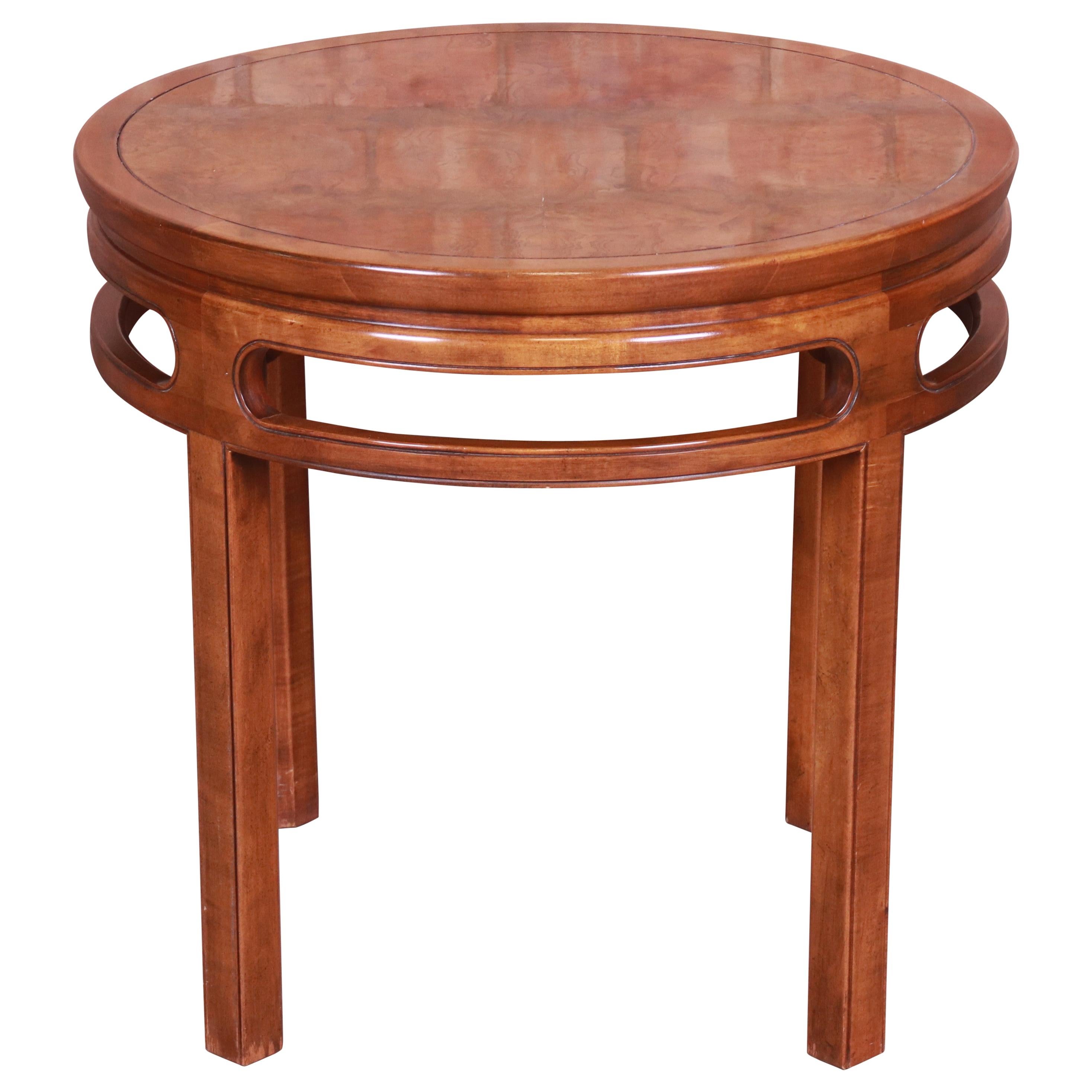 Baker Furniture Midcentury Hollywood Regency Burled Walnut Tea Table