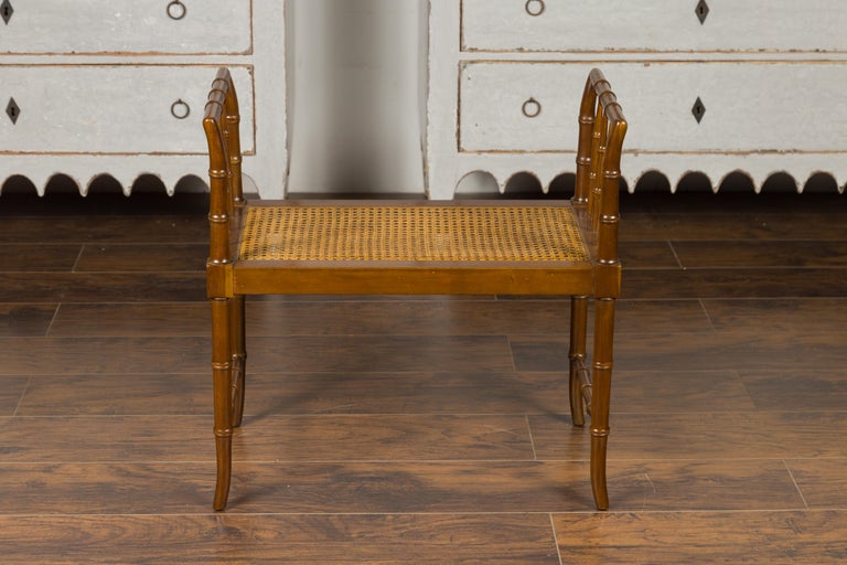 Baker Furniture Midcentury Vintage Faux Bamboo Walnut Bench With Cane Seat For Sale At 1stdibs