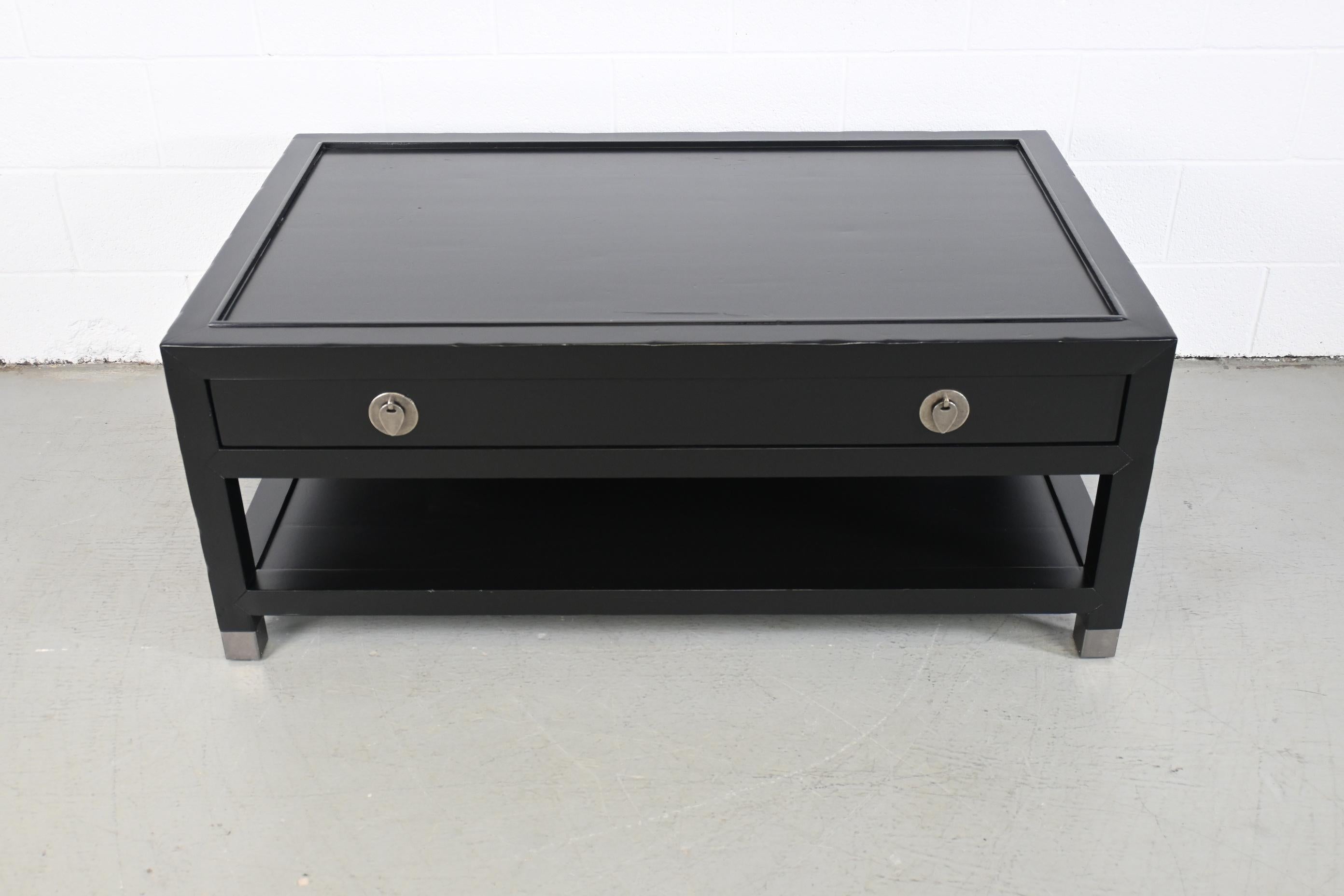 Baker Furniture Milling Road Black Lacquered Coffee Table In Excellent Condition In Morgan, UT