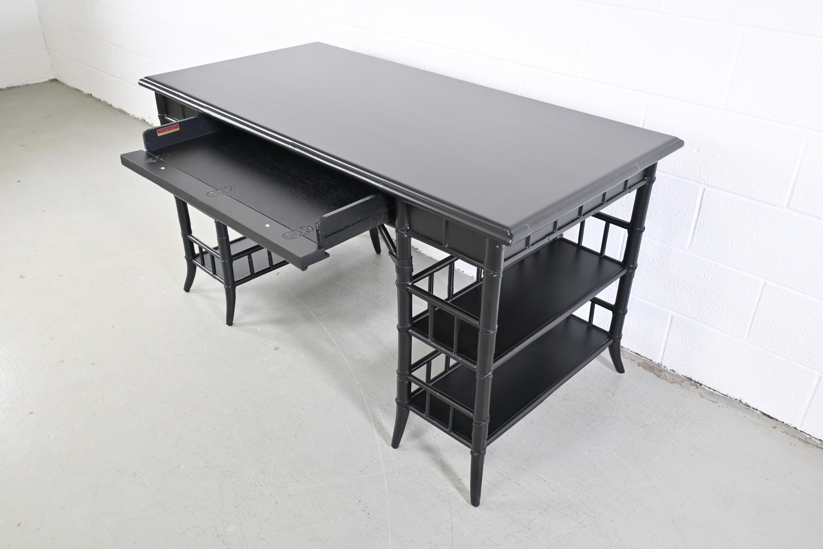 Baker Furniture Milling Road Black Lacquered Faux Bamboo Desk 4