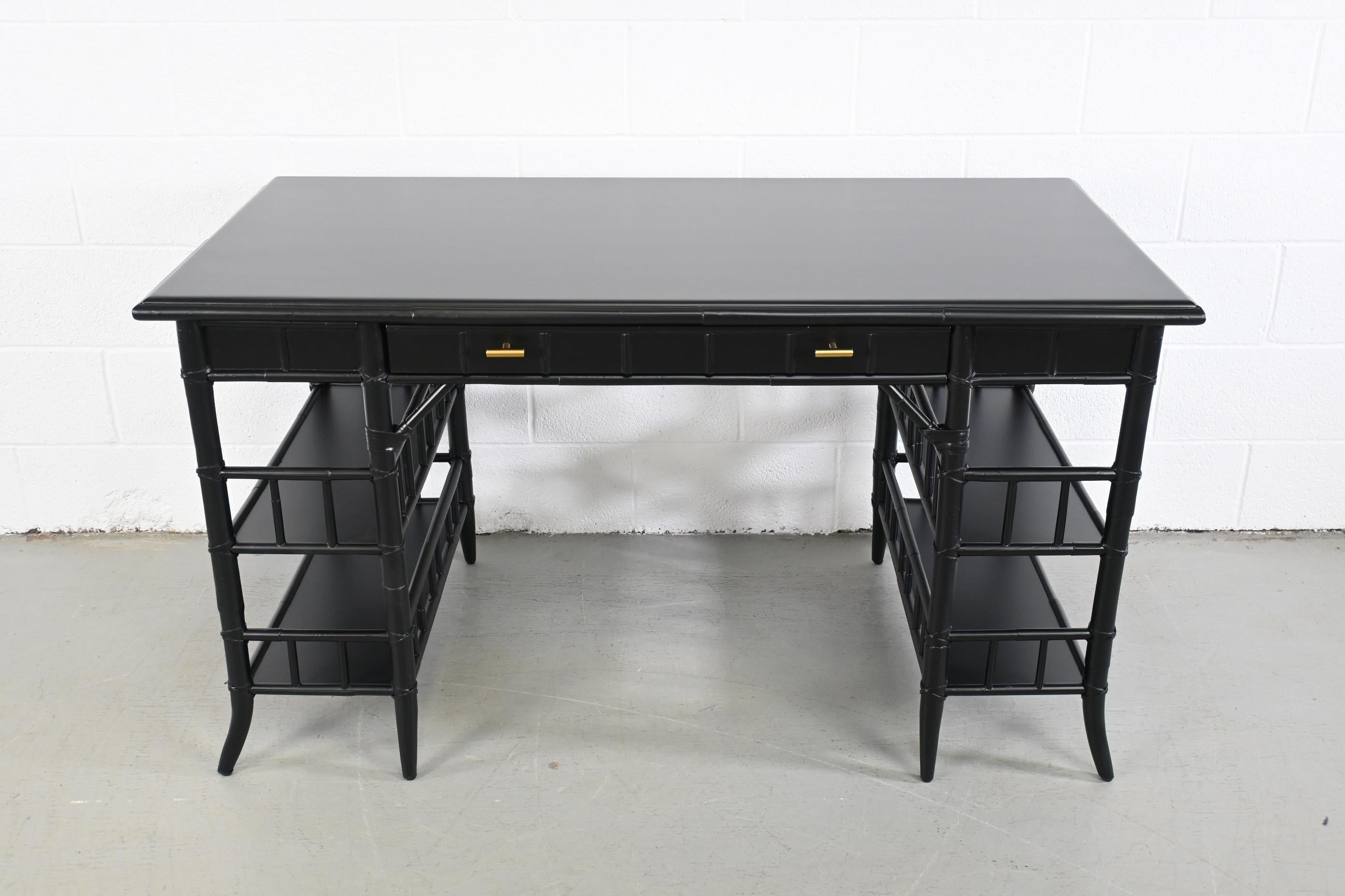 American Baker Furniture Milling Road Black Lacquered Faux Bamboo Desk
