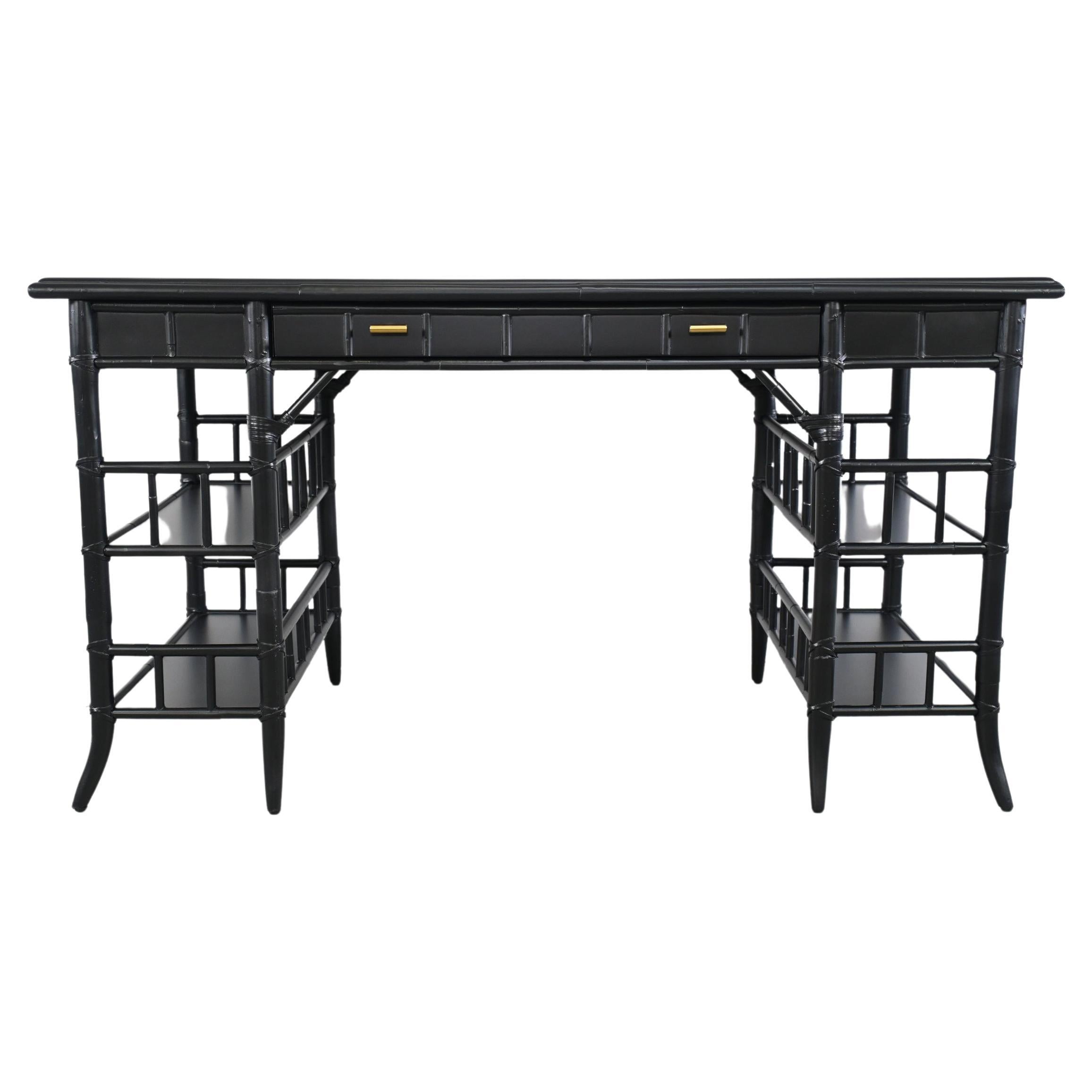 Baker Furniture Milling Road Black Lacquered Faux Bamboo Desk