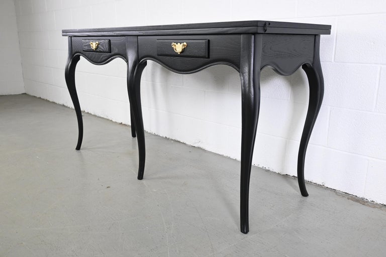 French Provincial Baker Furniture Milling Road Black Lacquered French Console Table For Sale