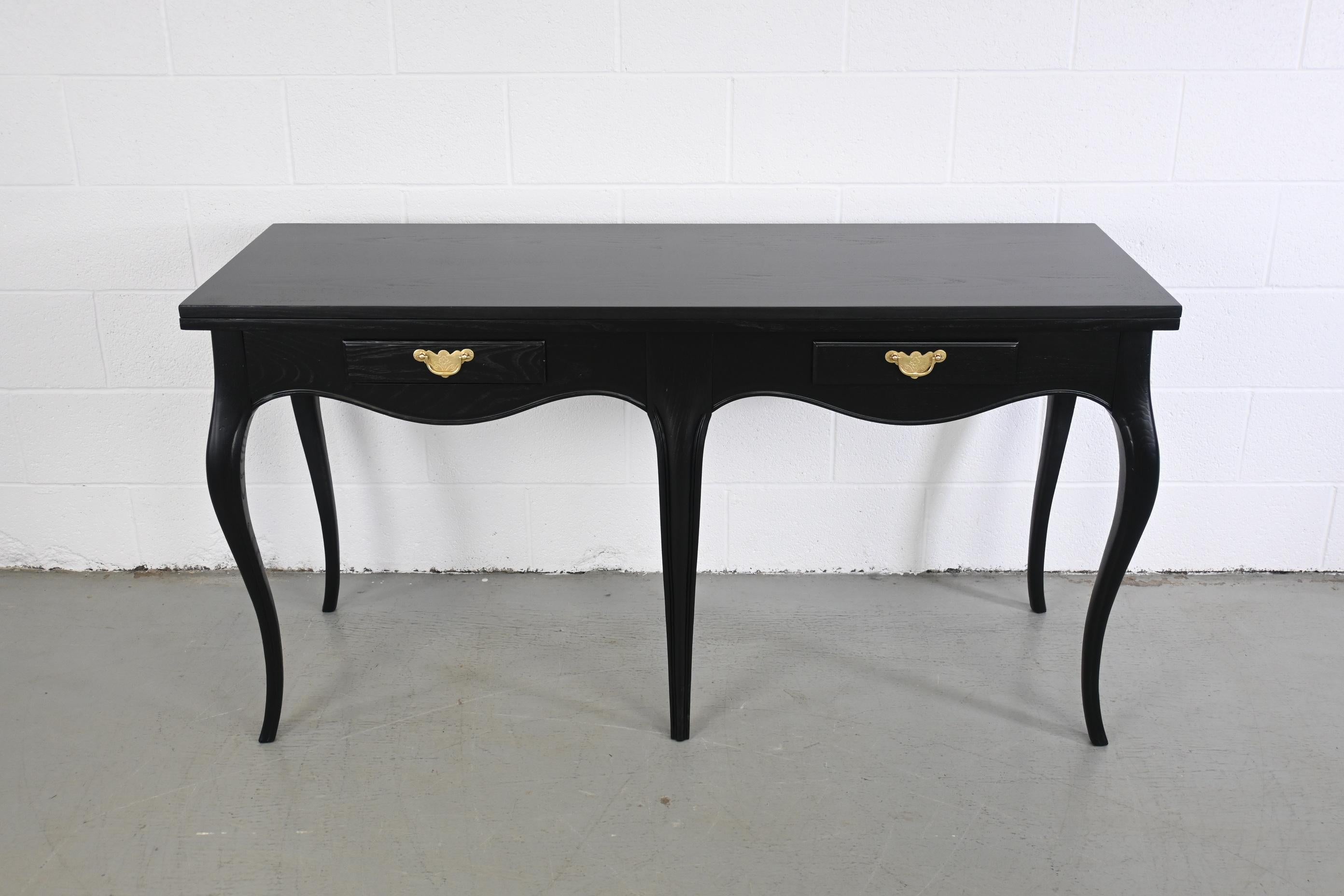 French Provincial Baker Furniture Milling Road Black Lacquered French Console Table