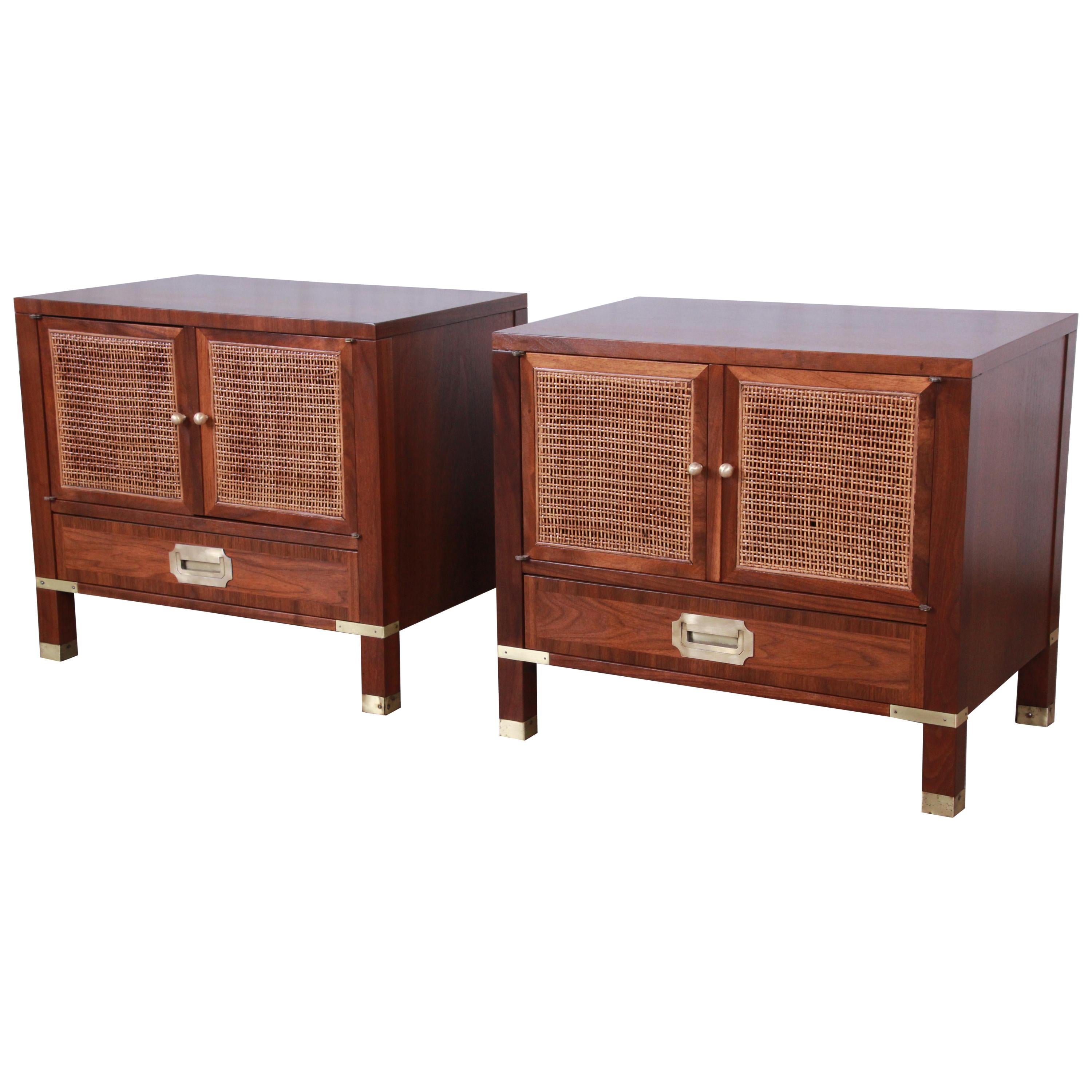 Baker Furniture Milling Road Campaign Style Nightstands, Newly Refinished