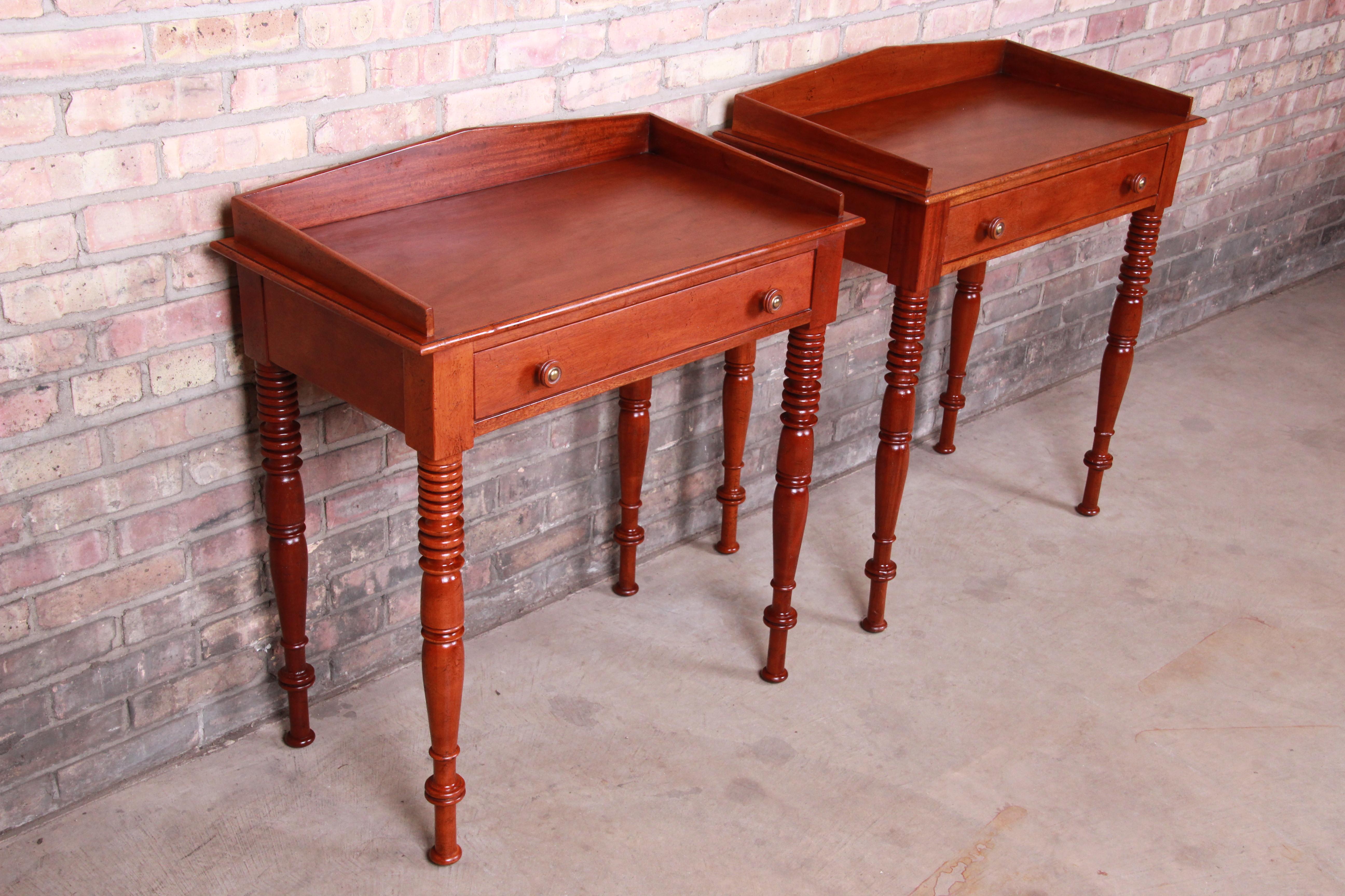 Baker Furniture Milling Road Carved Mahogany Nightstands, Pair In Good Condition In South Bend, IN
