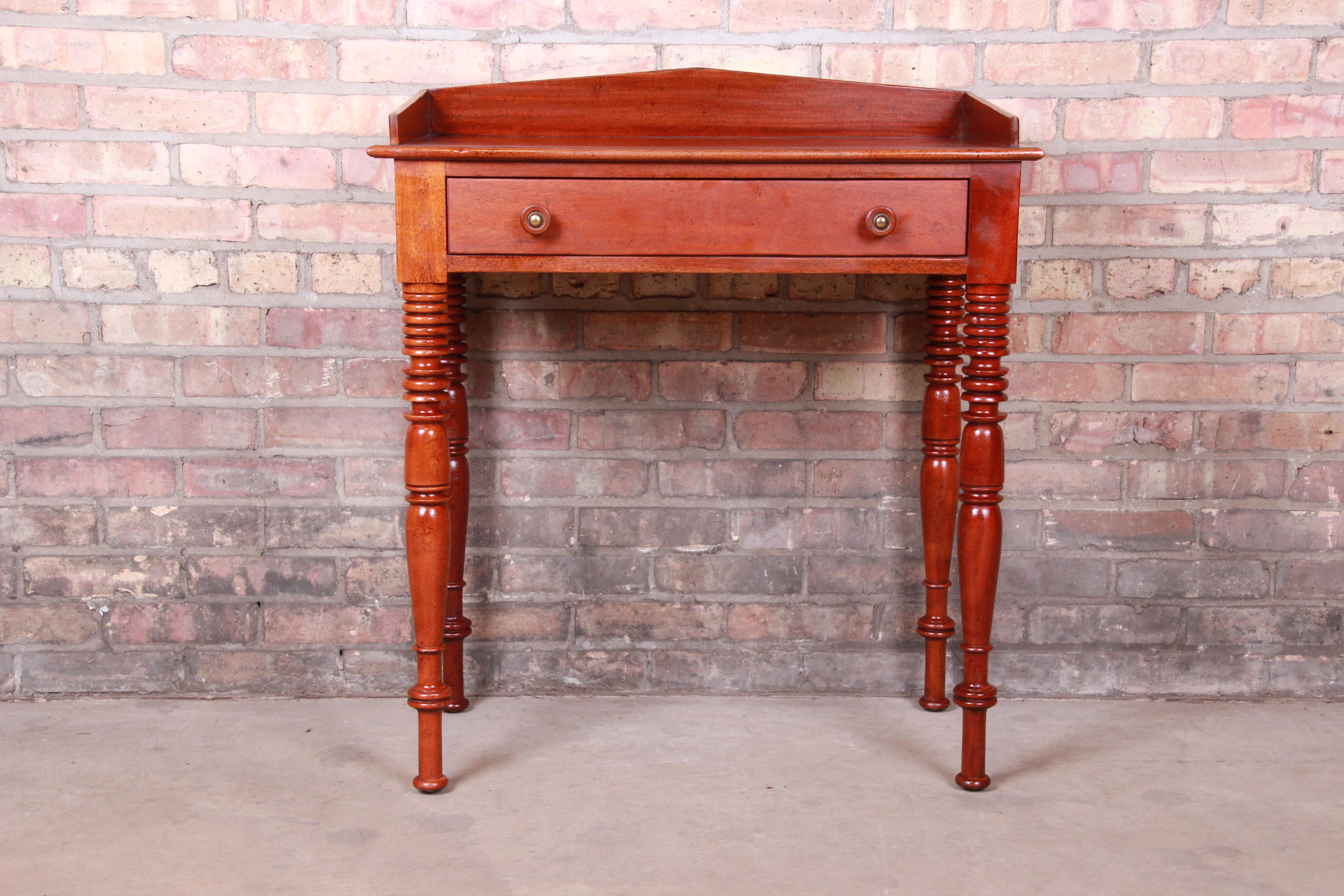 American Colonial Baker Furniture Milling Road Carved Mahogany Small Writing Desk or Entry Table