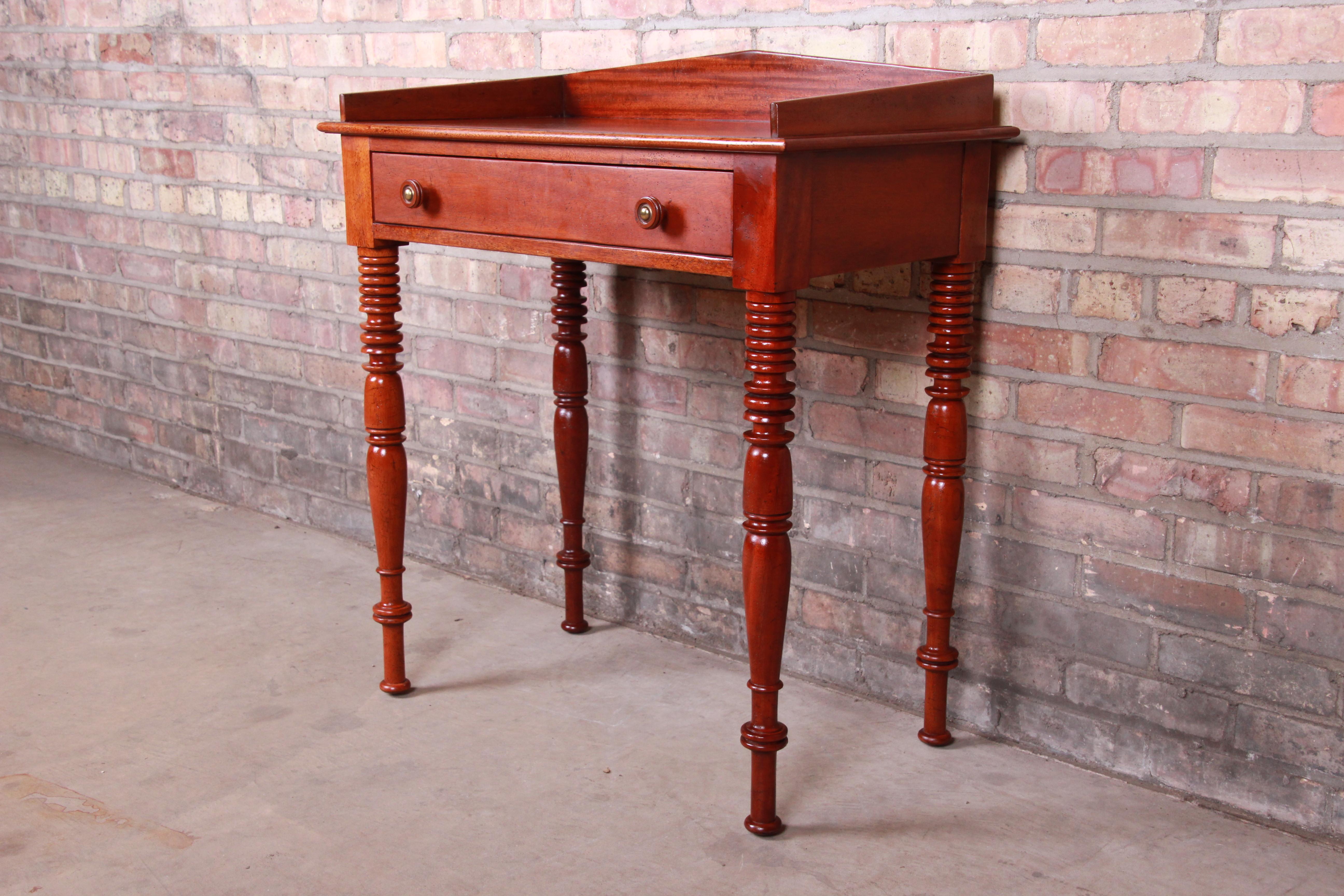 American Baker Furniture Milling Road Carved Mahogany Small Writing Desk or Entry Table