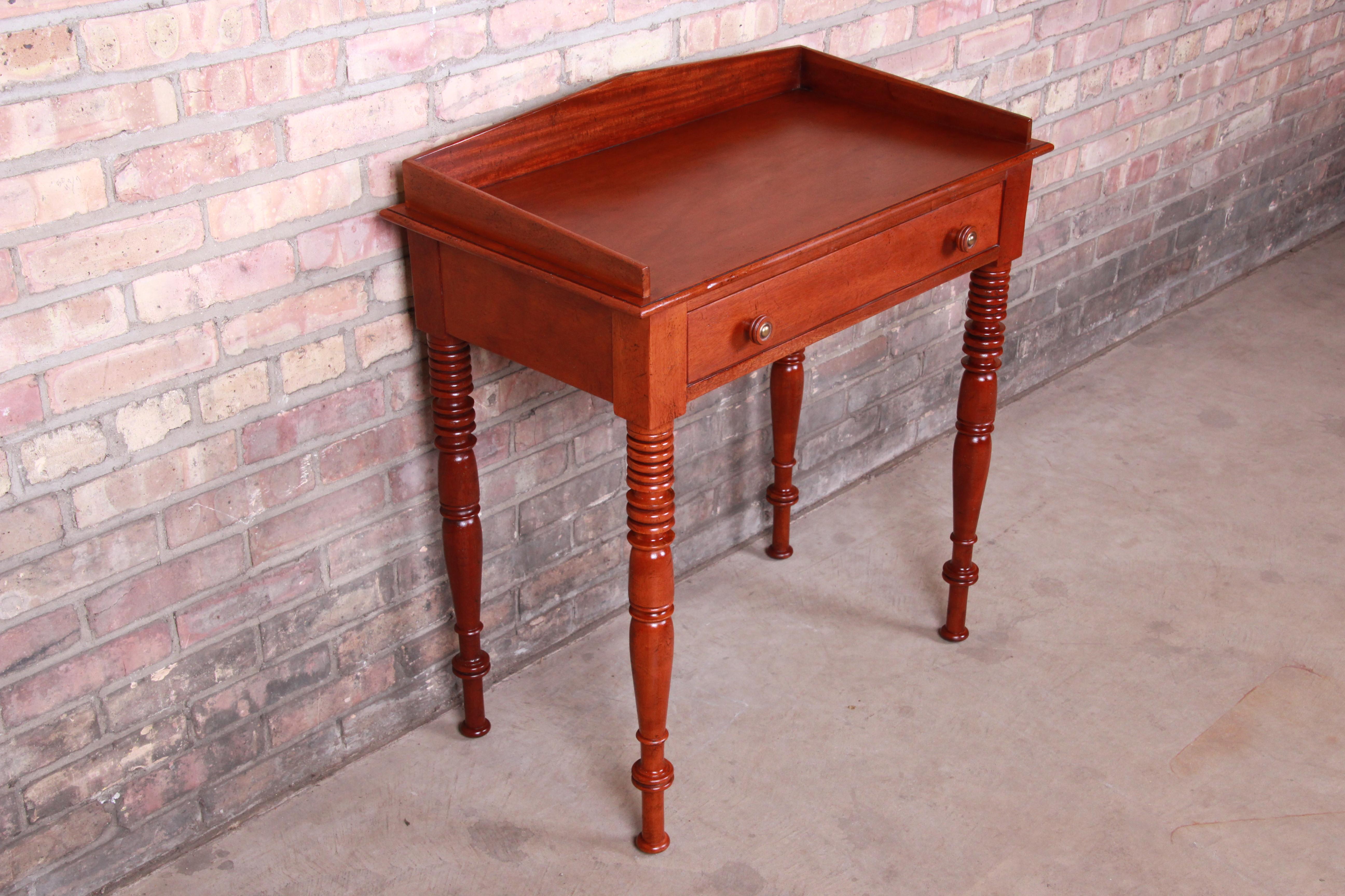 Baker Furniture Milling Road Carved Mahogany Small Writing Desk or Entry Table In Good Condition In South Bend, IN