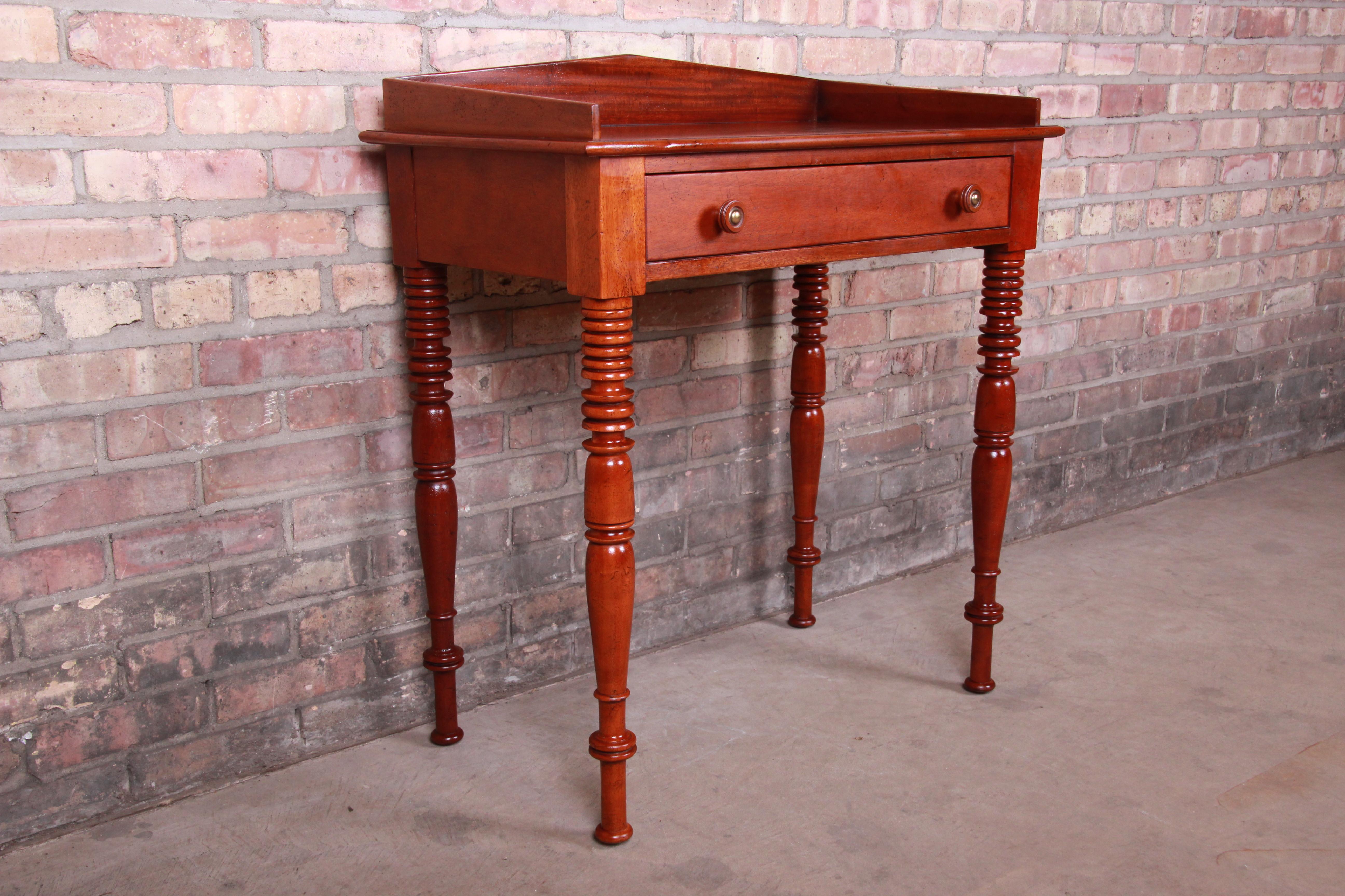 Late 20th Century Baker Furniture Milling Road Carved Mahogany Small Writing Desk or Entry Table