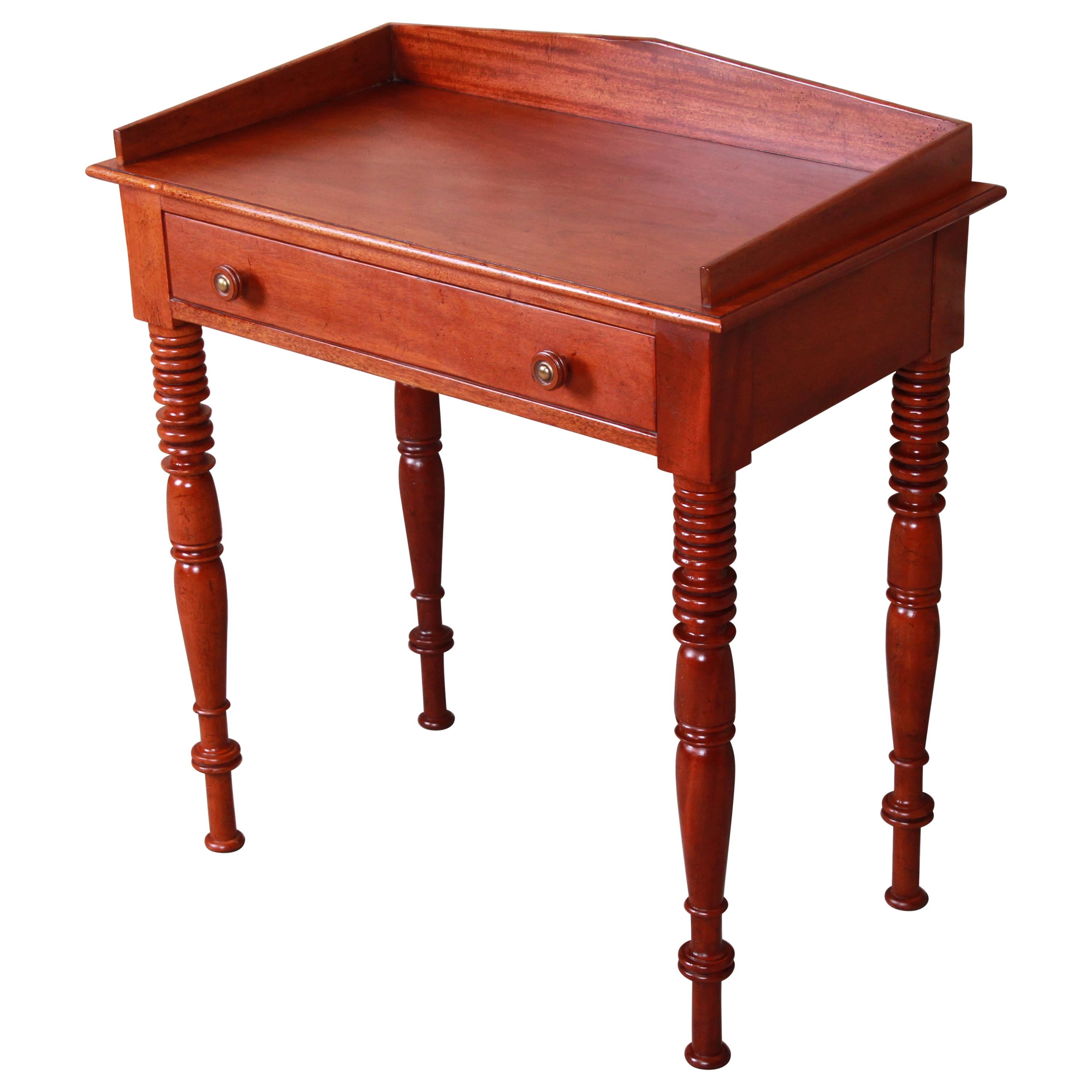 Baker Furniture Milling Road Carved Mahogany Small Writing Desk or Entry Table