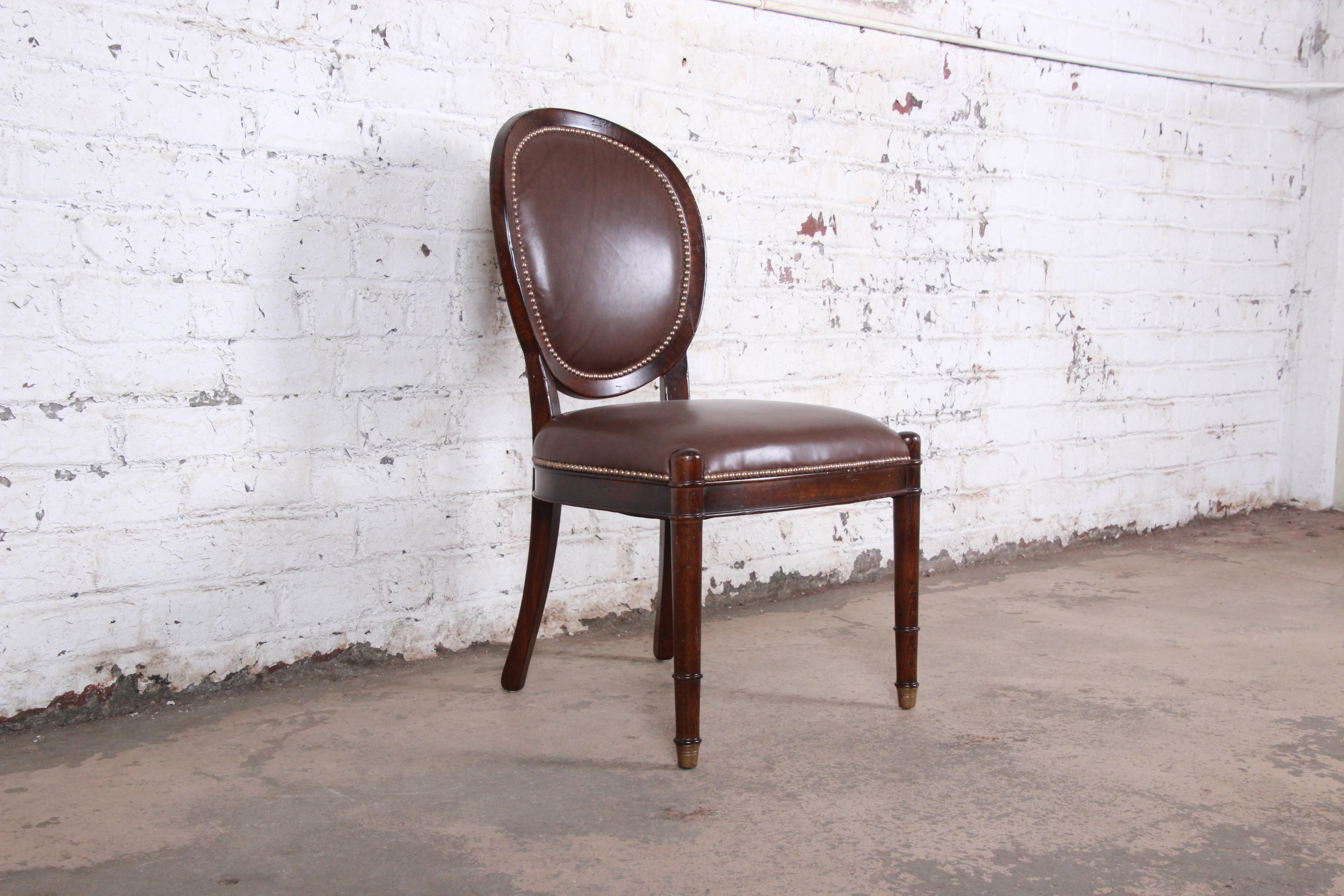 Baker Furniture Milling Road Collection Studded Leather Balloon Back Side Chair In Good Condition In South Bend, IN