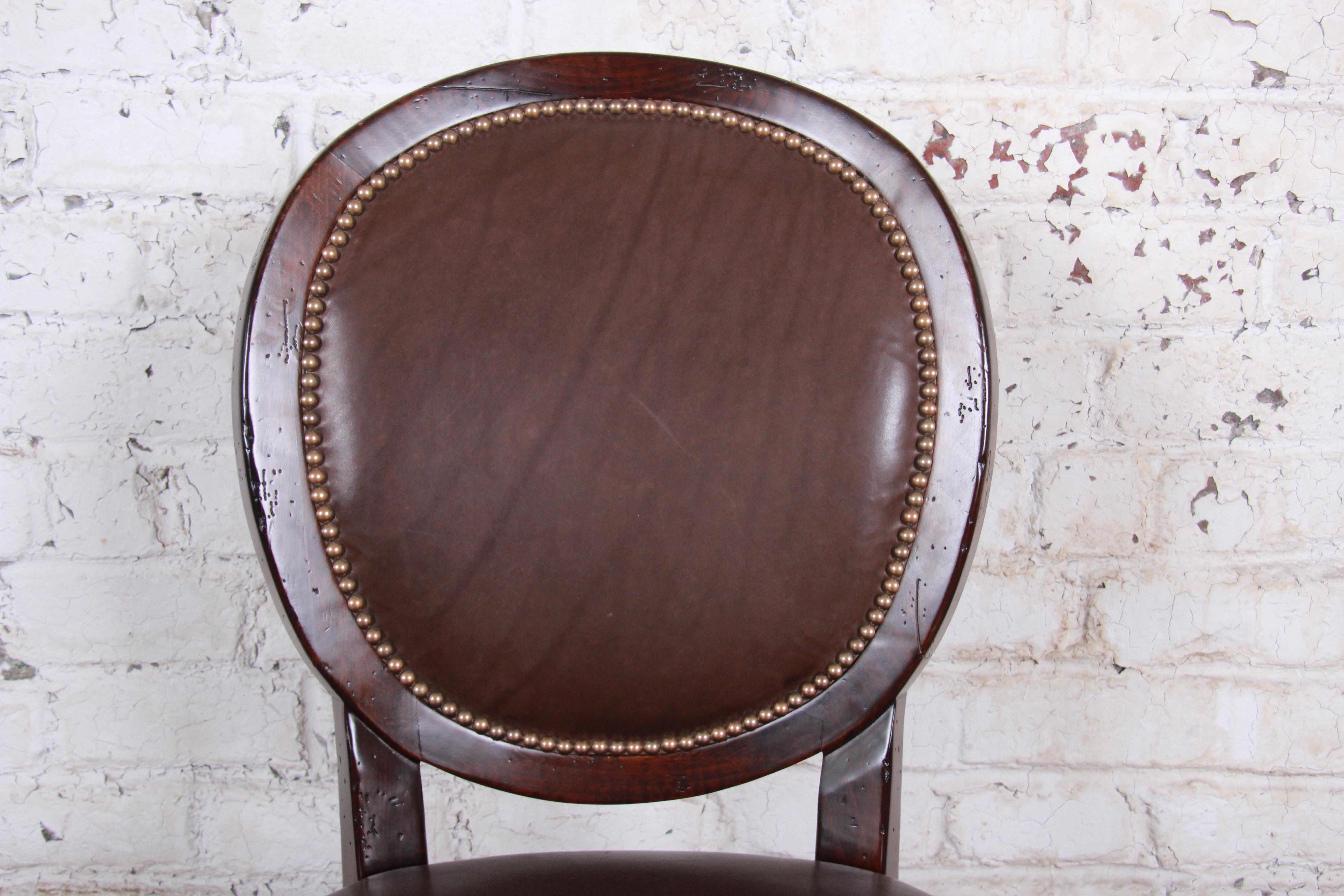 20th Century Baker Furniture Milling Road Collection Studded Leather Balloon Back Side Chair