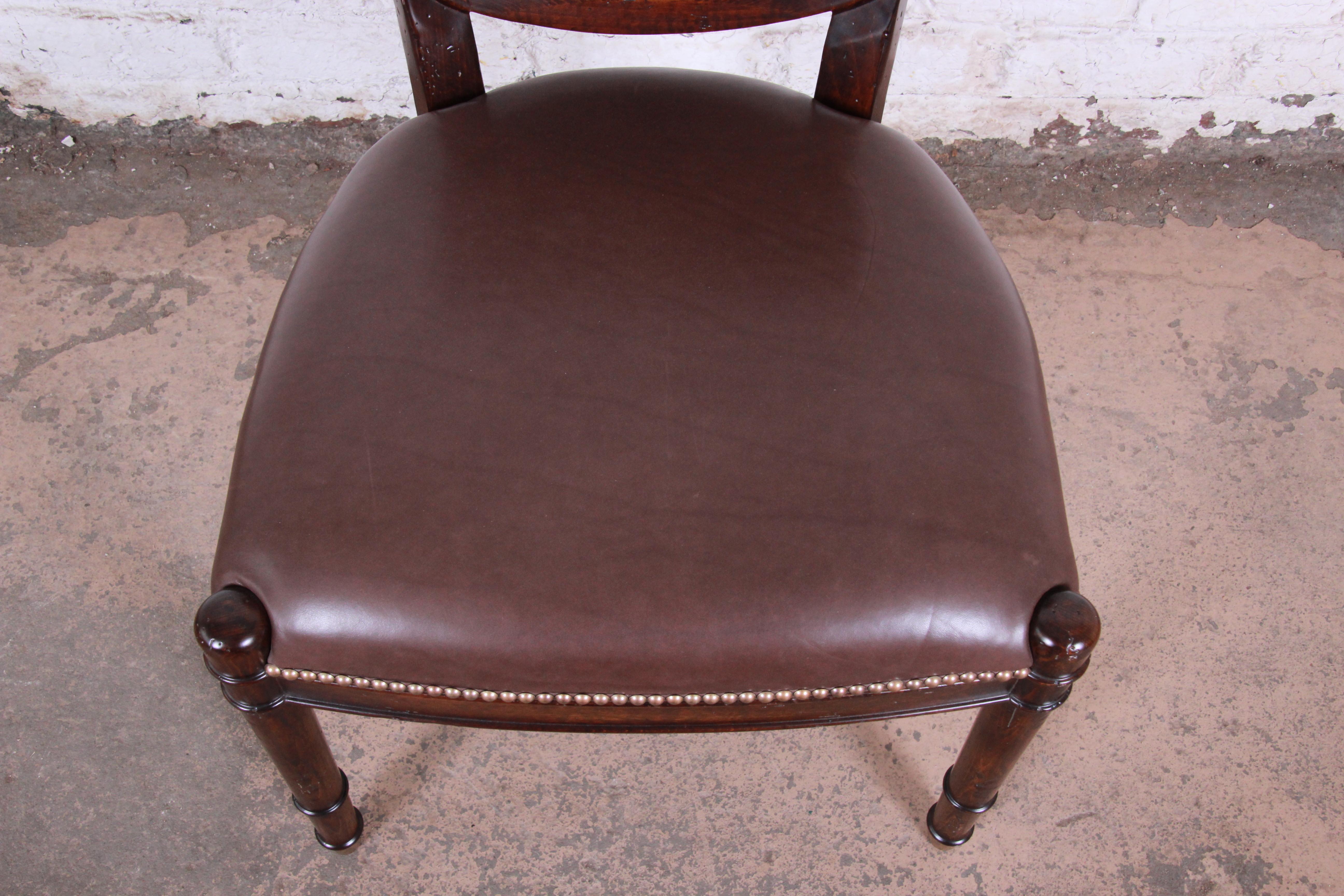 Brass Baker Furniture Milling Road Collection Studded Leather Balloon Back Side Chair