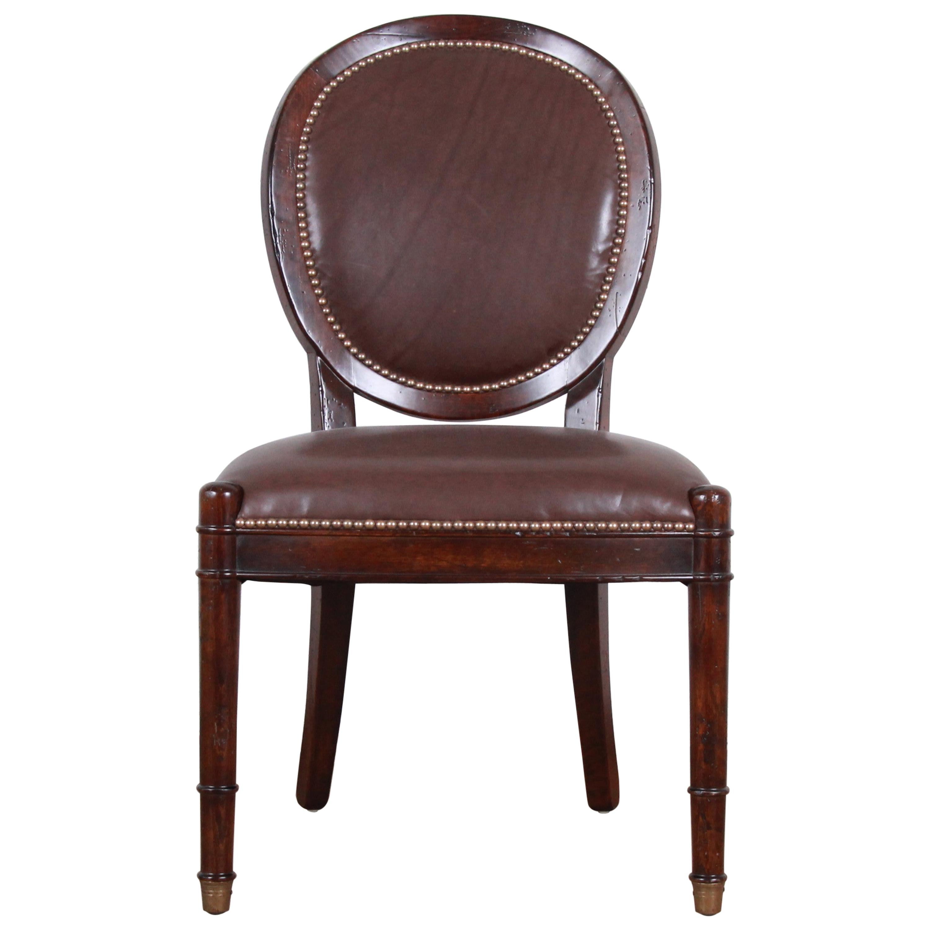 Baker Furniture Milling Road Collection Studded Leather Balloon Back Side Chair