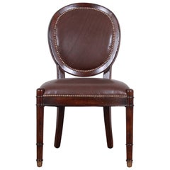 Baker Furniture Milling Road Collection Studded Leather Balloon Back Side Chair