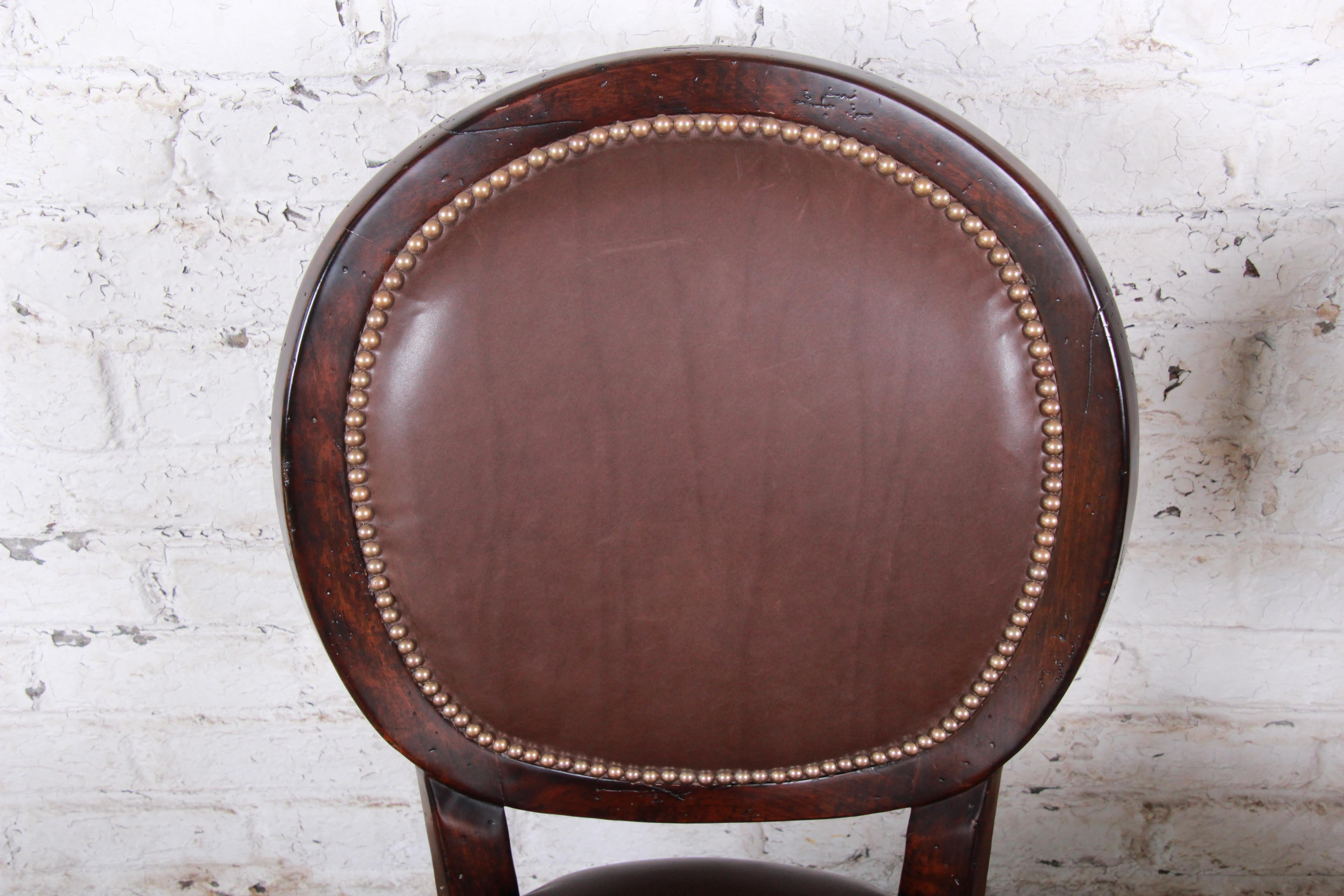 Baker Furniture Milling Road Collection Studded Leather Balloon Back Side Chairs In Good Condition In South Bend, IN