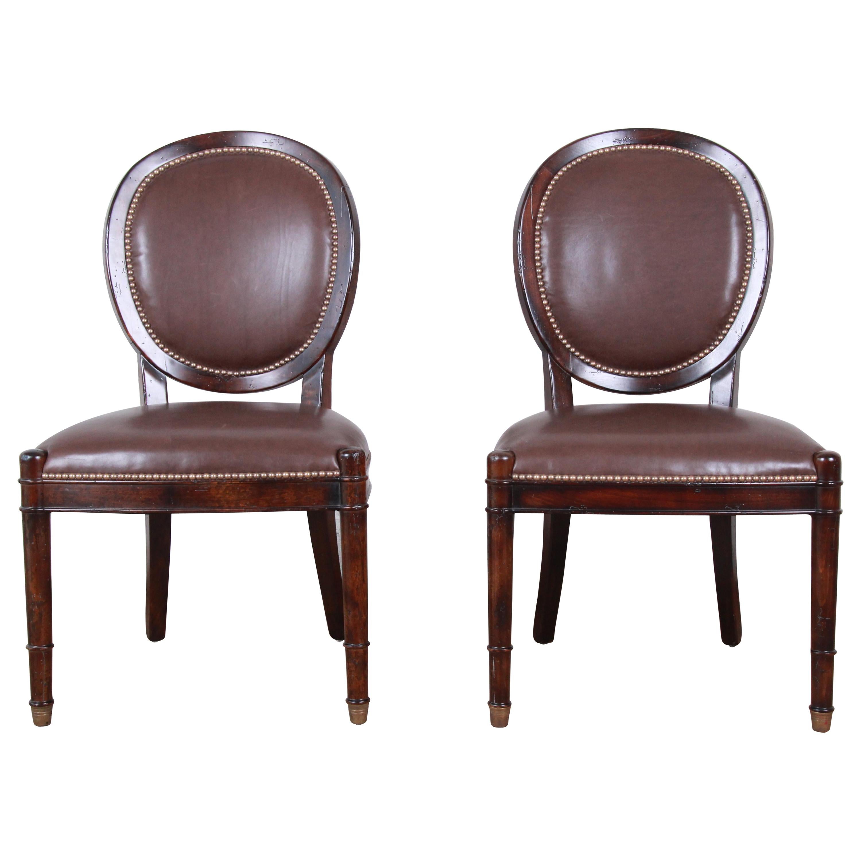 Baker Furniture Milling Road Collection Studded Leather Balloon Back Side Chairs
