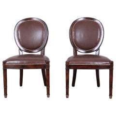 Baker Furniture Milling Road Collection Studded Leather Balloon Back Side Chairs