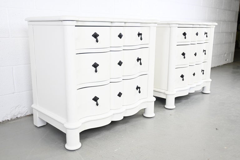 American Baker Furniture Milling Road French Country White Nightstands, a Pair For Sale