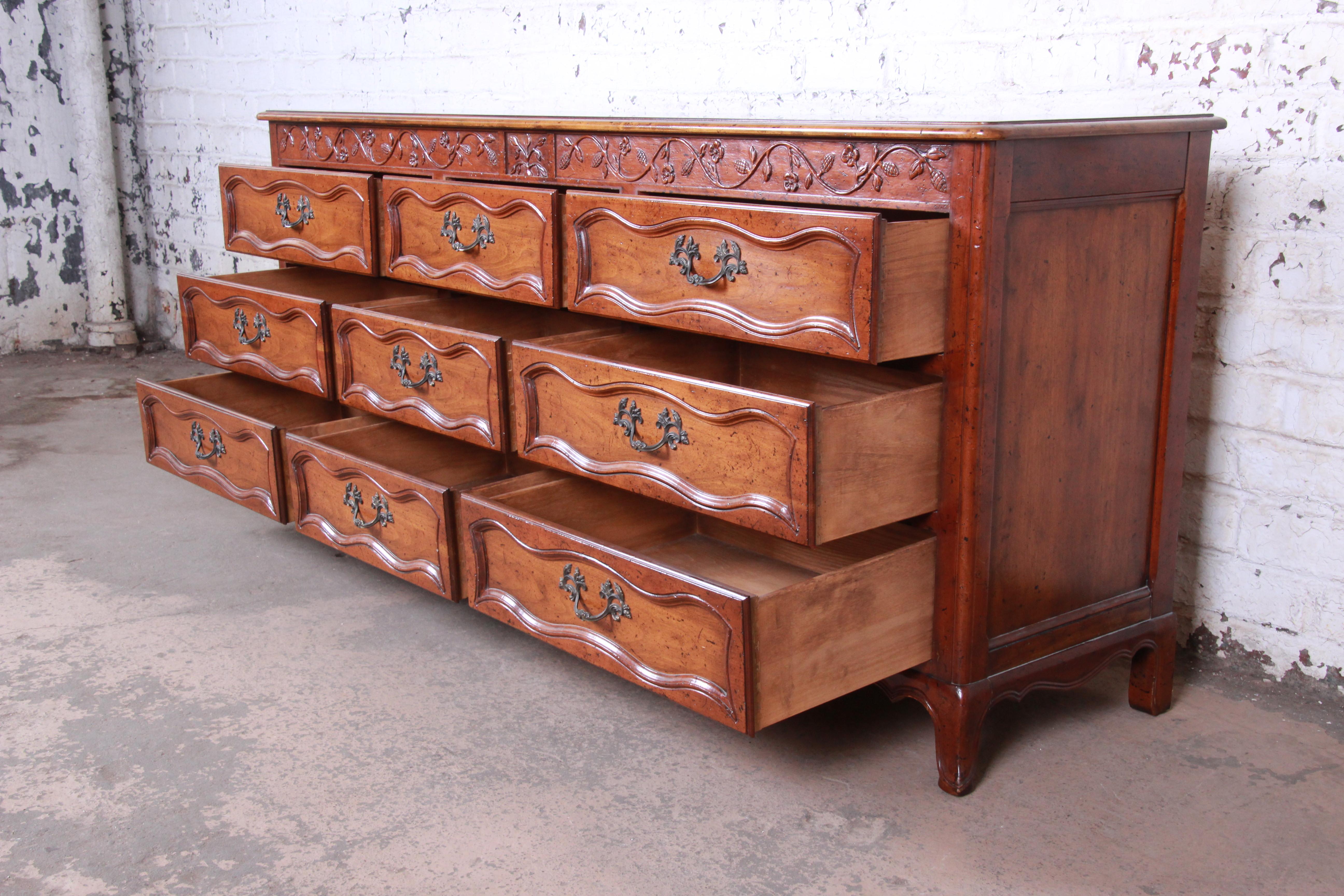 Baker Furniture Milling Road French Provincial Louis XV Cherry Triple Dresser For Sale 3
