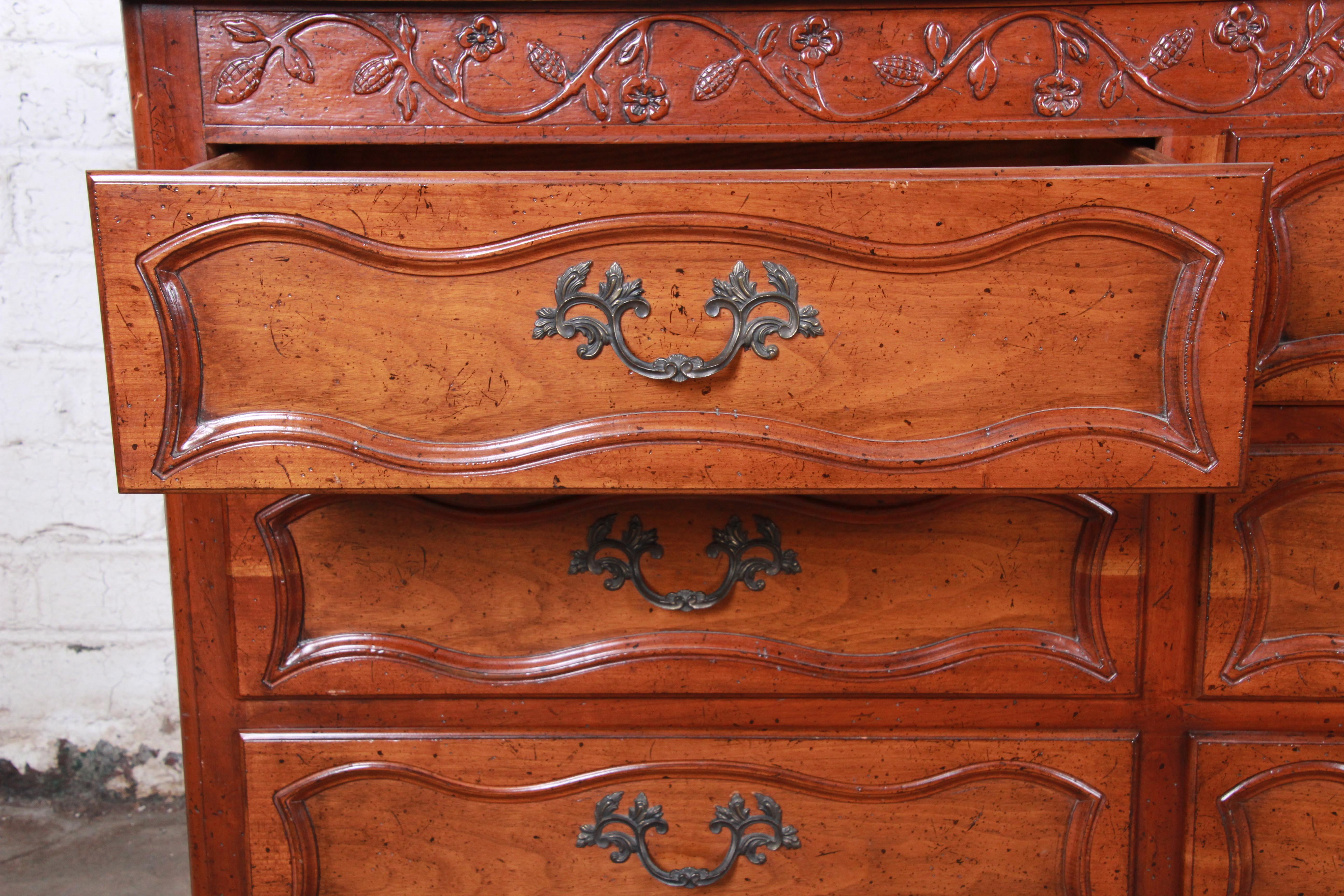 Baker Furniture Milling Road French Provincial Louis XV Cherry Triple Dresser For Sale 4