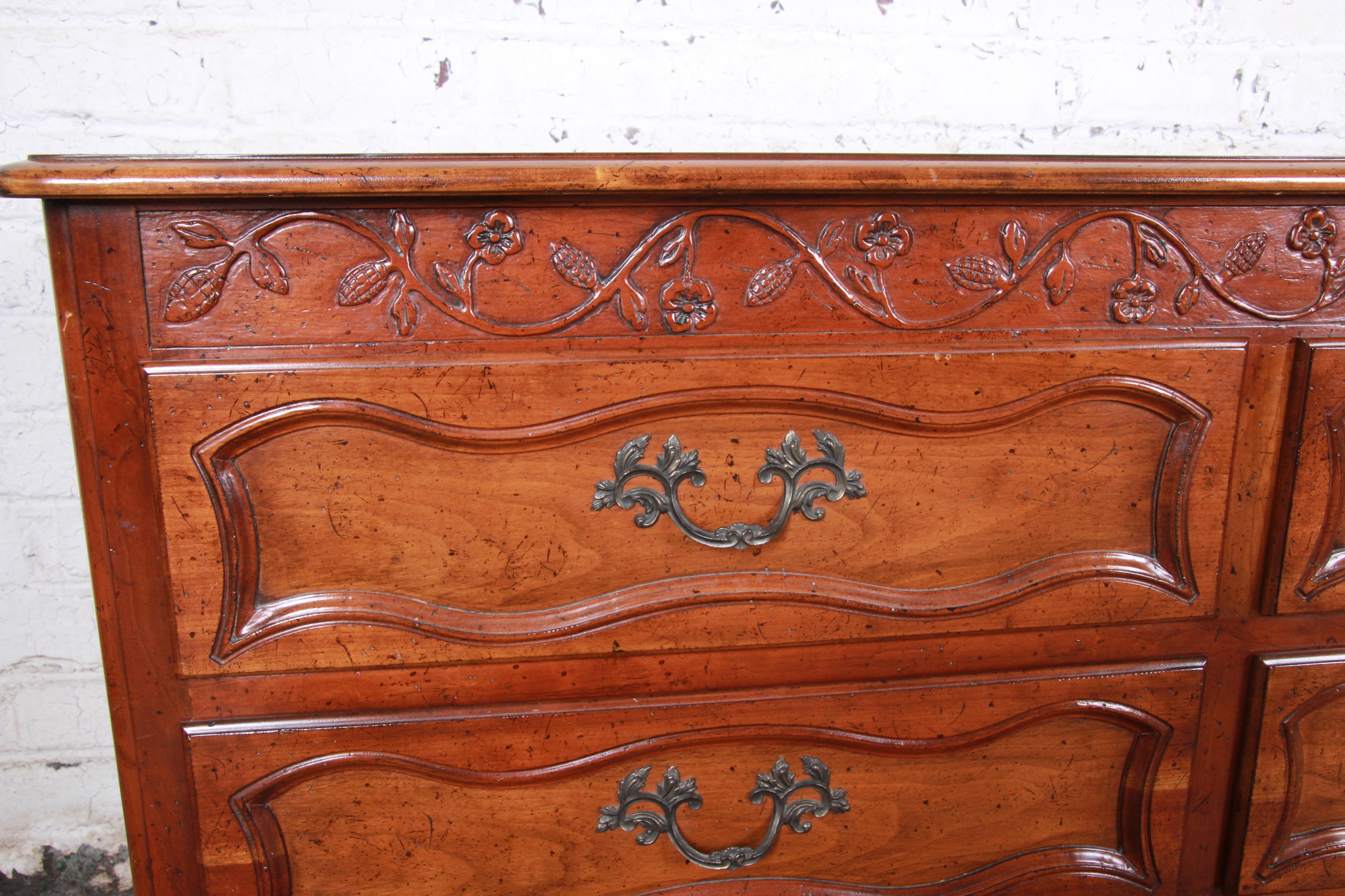 20th Century Baker Furniture Milling Road French Provincial Louis XV Cherry Triple Dresser For Sale