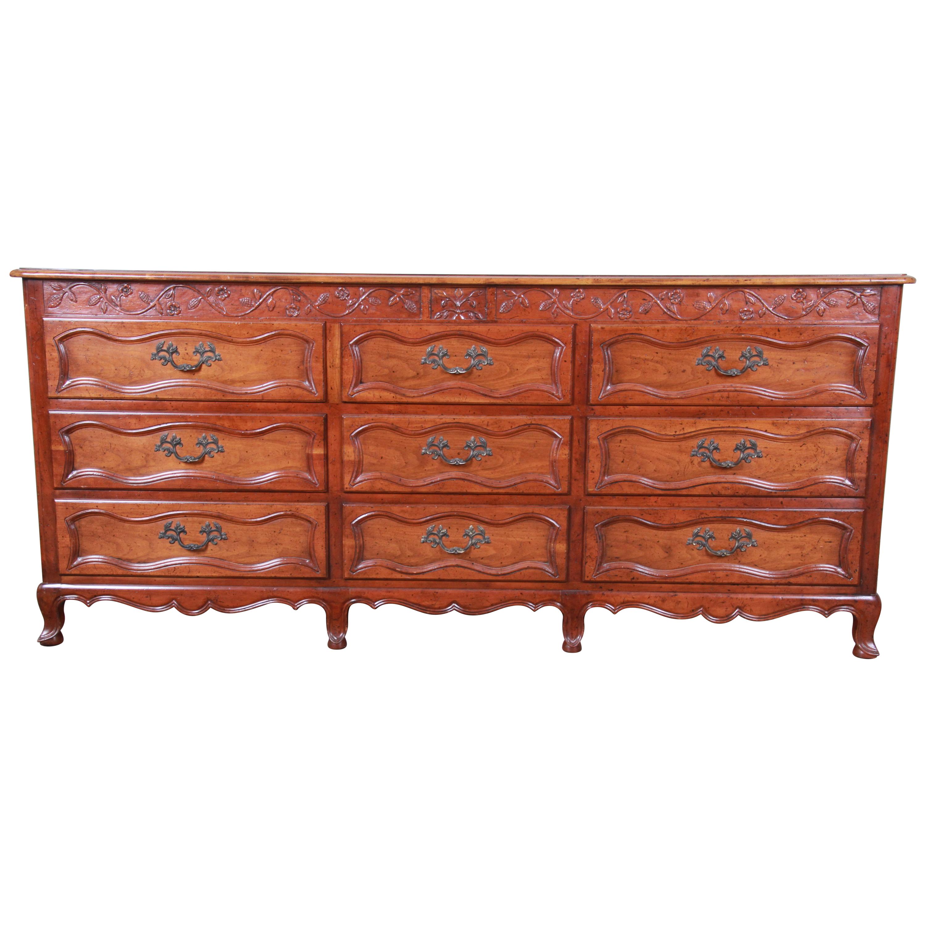 Baker Furniture Milling Road French Provincial Louis XV Cherry Triple Dresser