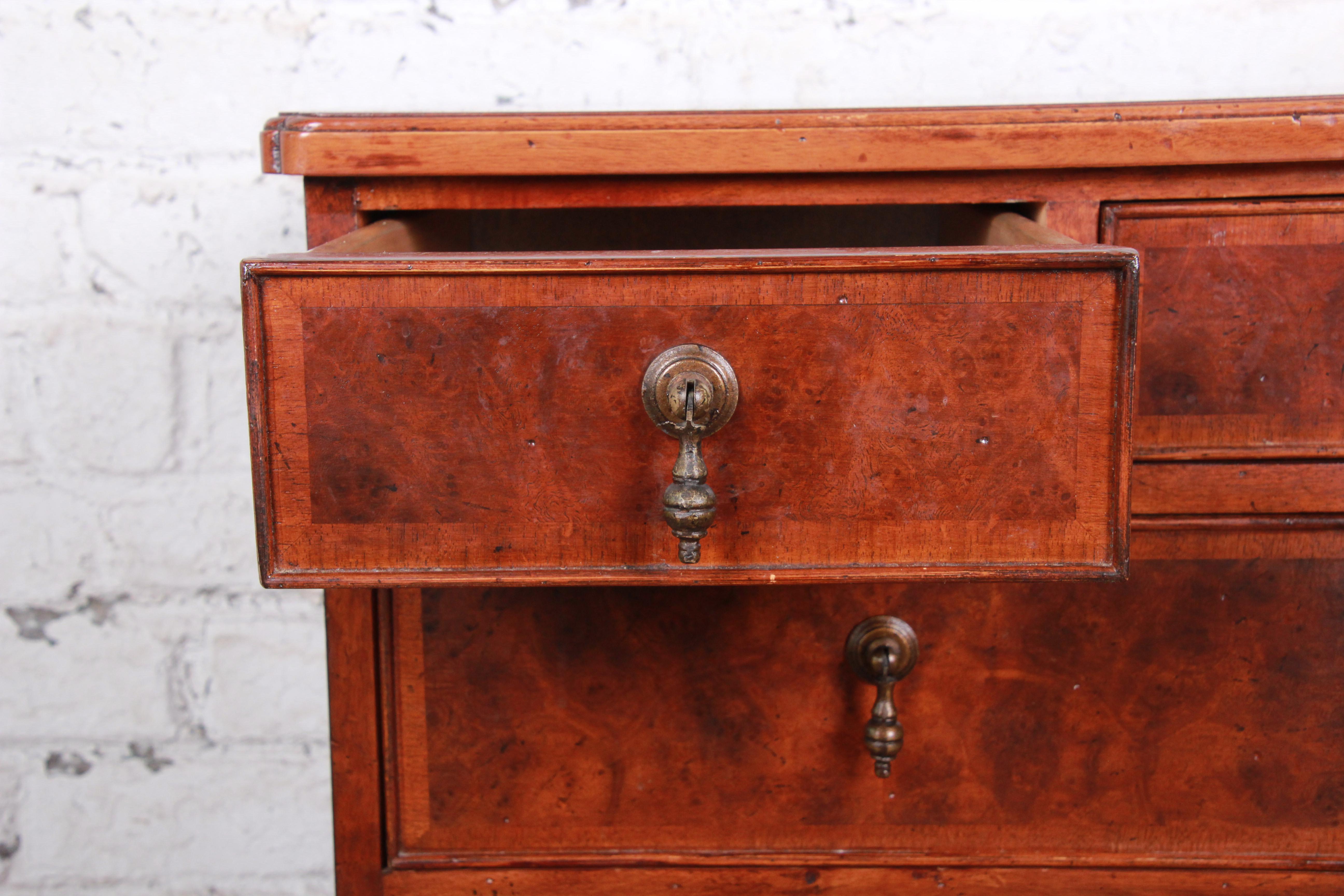 Baker Furniture Milling Road Georgian Burled Walnut Seven-Drawer Dresser Chest In Good Condition In South Bend, IN
