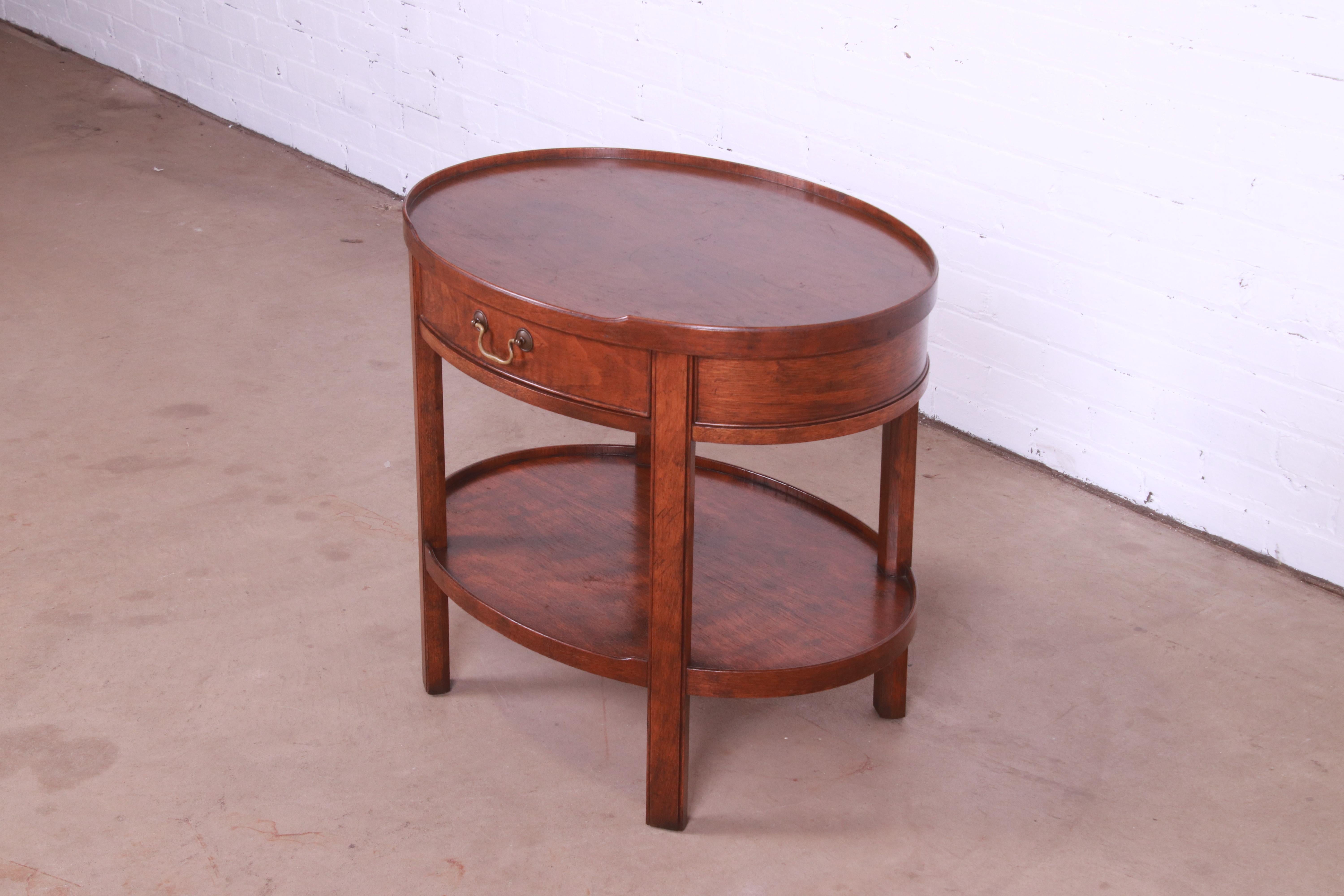 Baker Furniture Milling Road Georgian Walnut Tea Table, circa 1960s In Good Condition In South Bend, IN