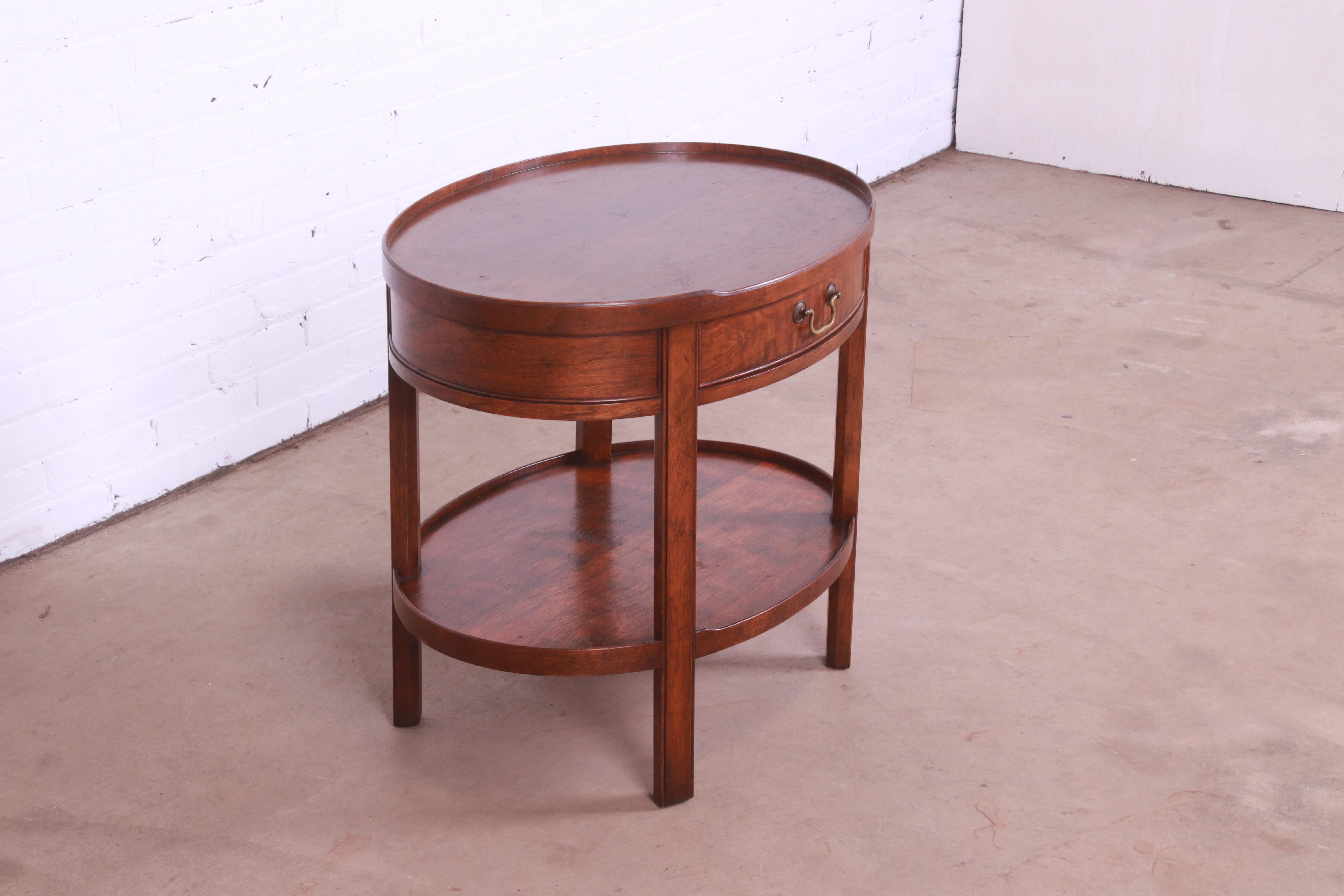 Brass Baker Furniture Milling Road Georgian Walnut Tea Table, circa 1960s