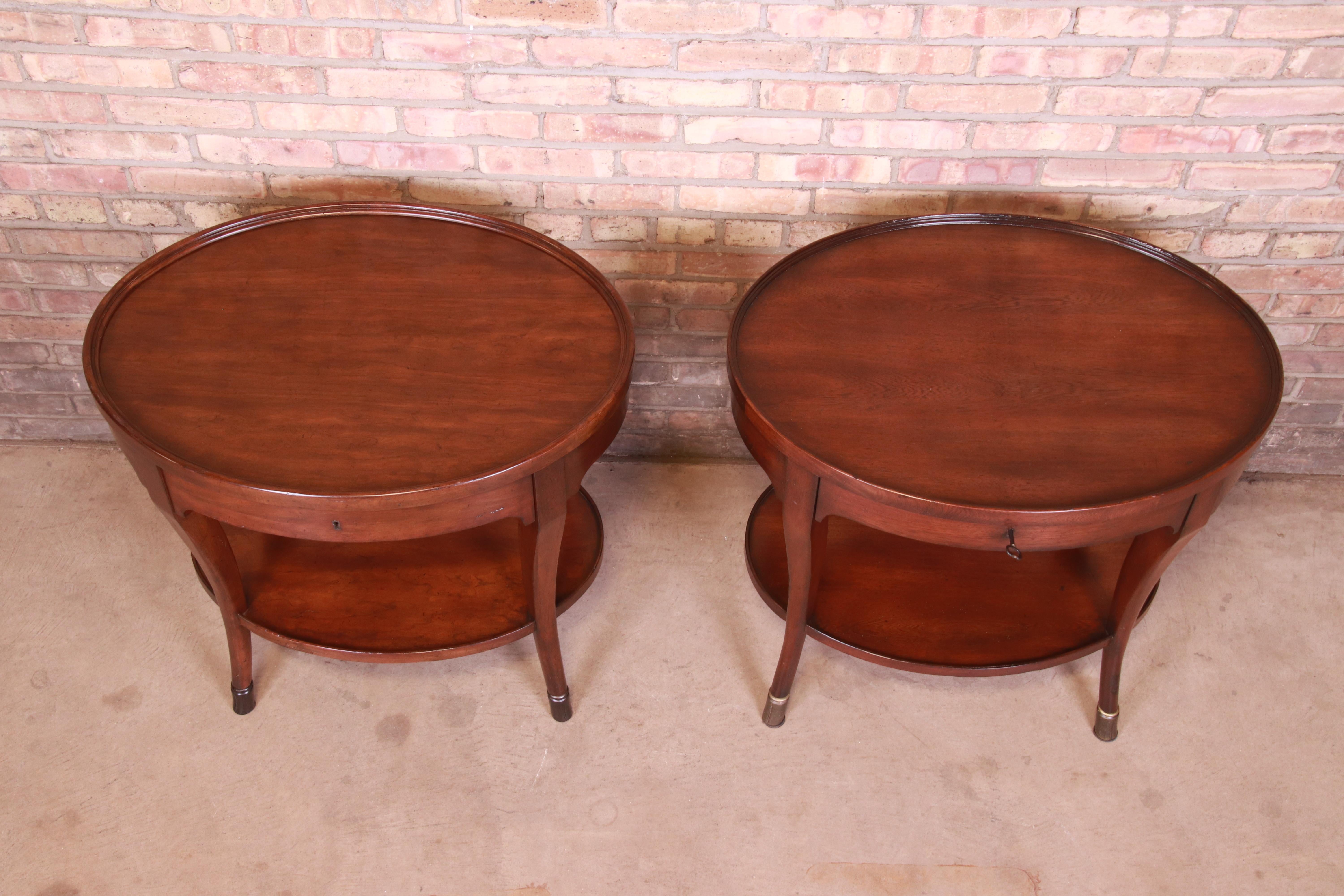 Baker Furniture Milling Road Italian Provincial Oval Walnut Nightstands, Pair 5