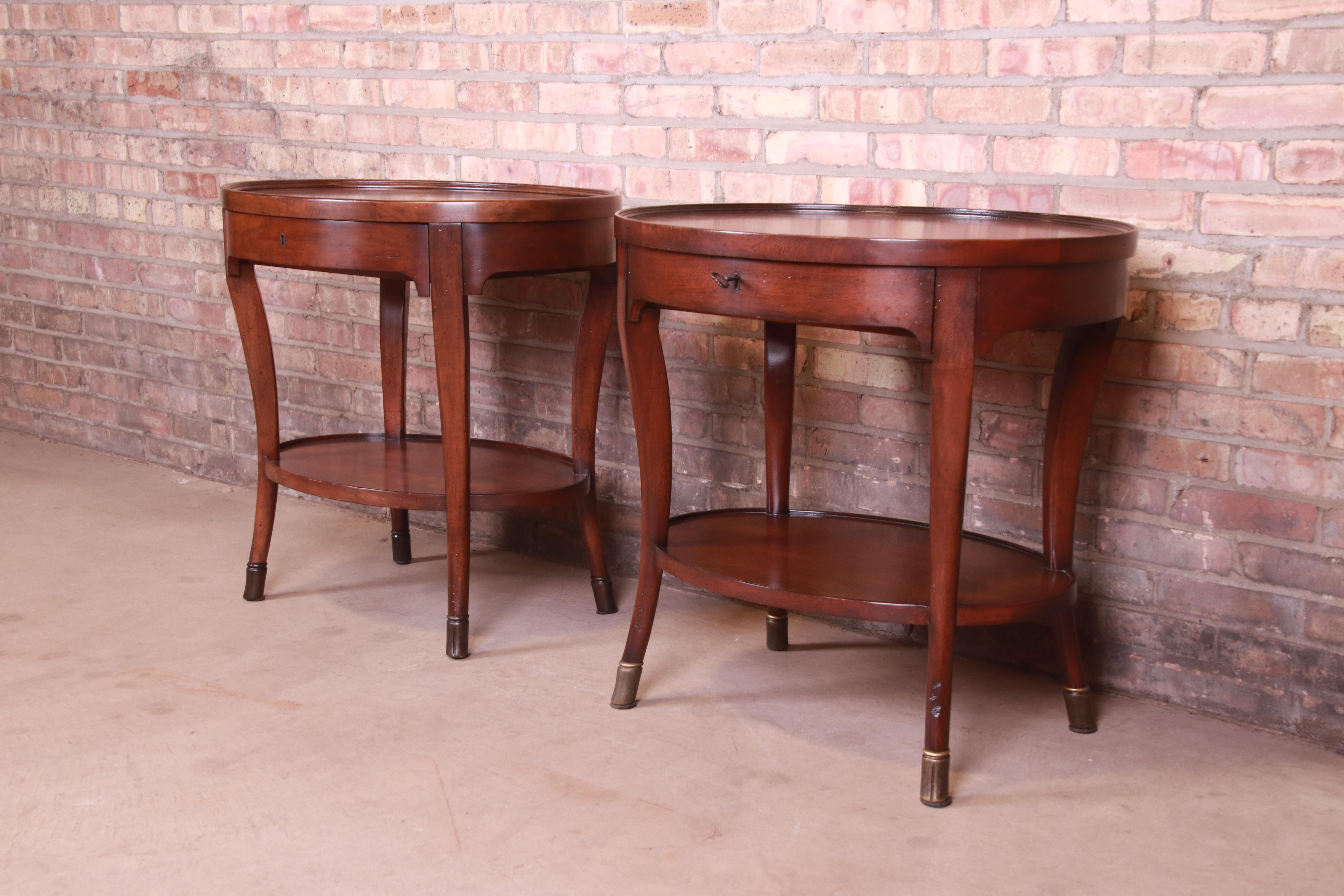 French Provincial Baker Furniture Milling Road Italian Provincial Oval Walnut Nightstands, Pair