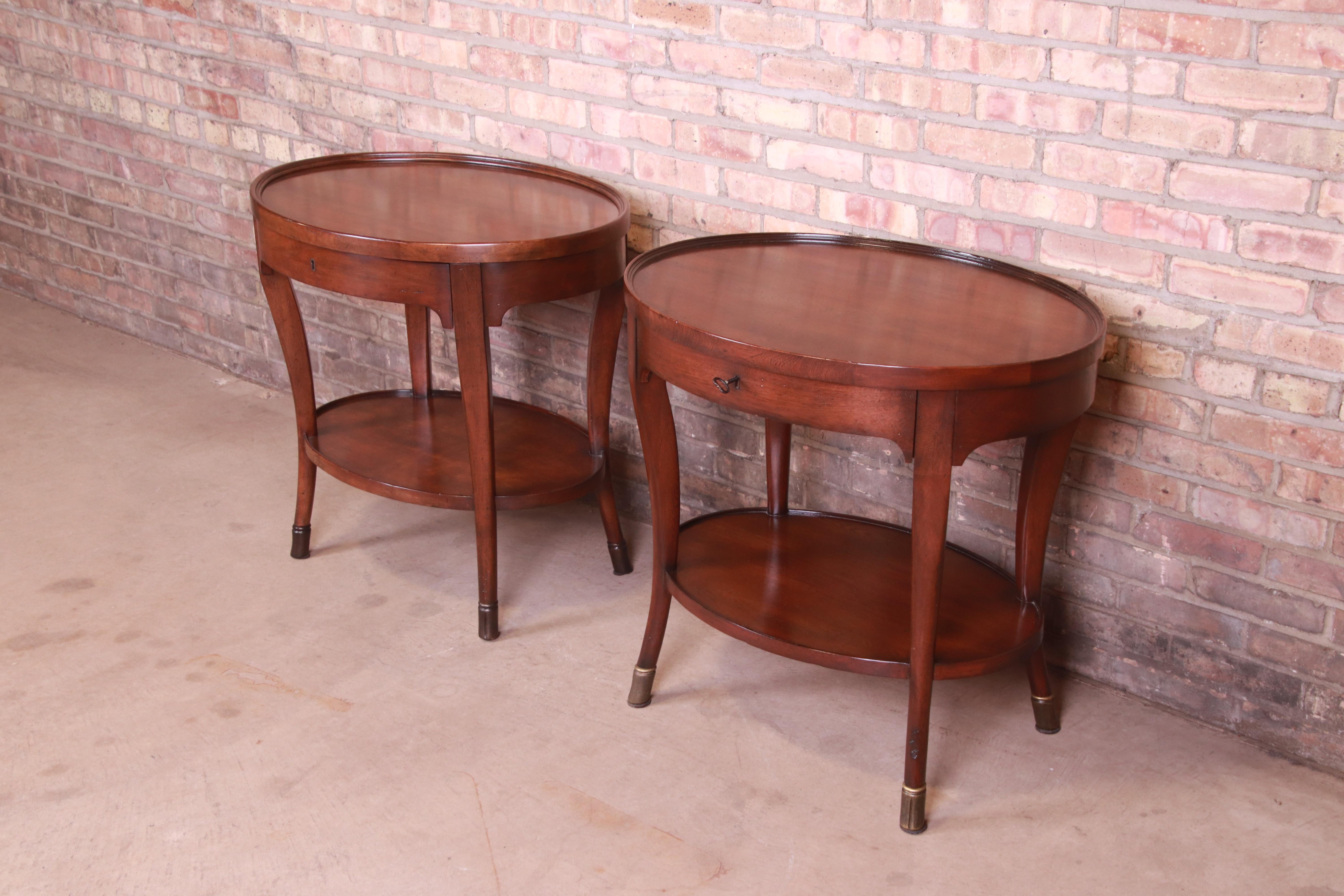 American Baker Furniture Milling Road Italian Provincial Oval Walnut Nightstands, Pair