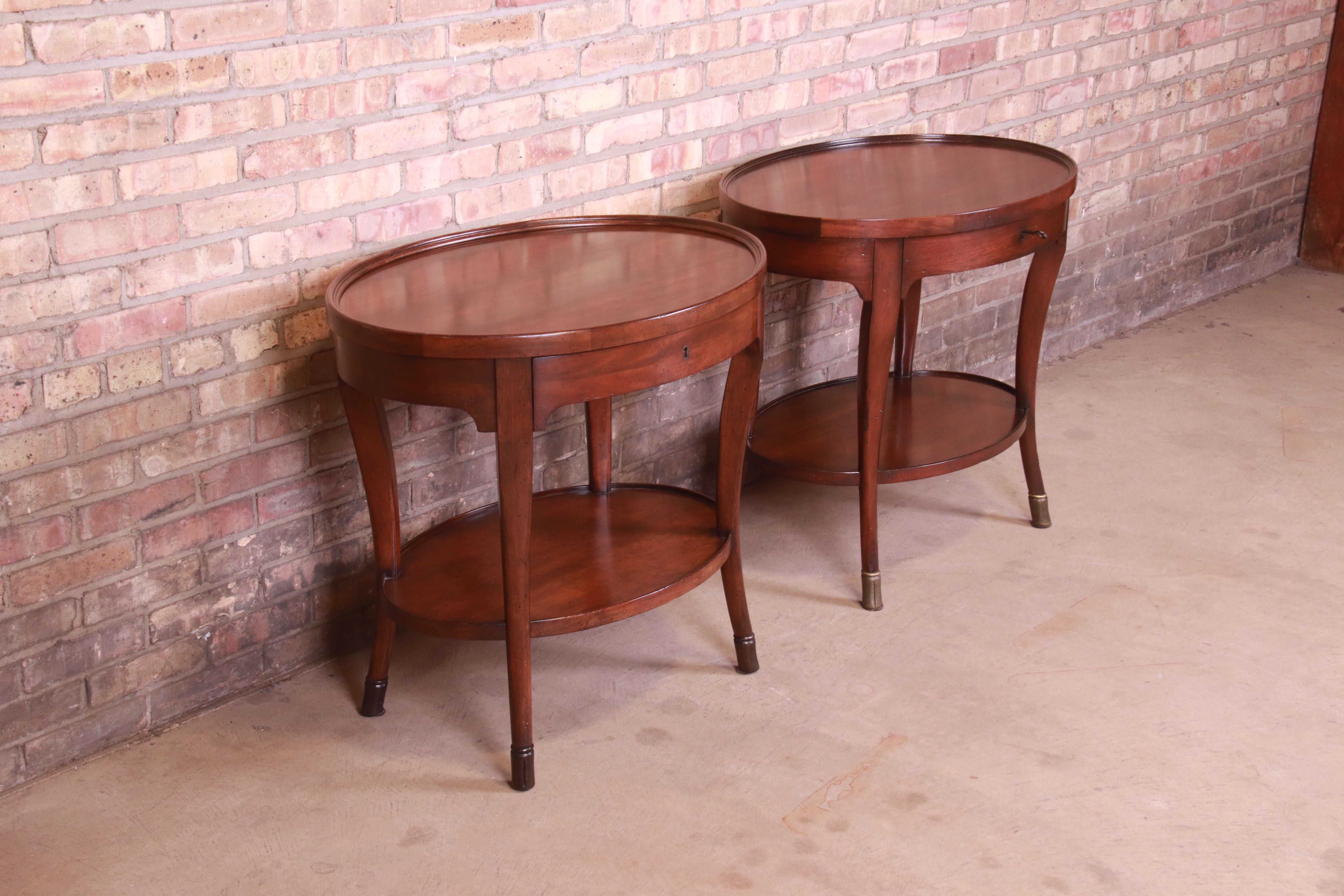 Baker Furniture Milling Road Italian Provincial Oval Walnut Nightstands, Pair In Good Condition In South Bend, IN
