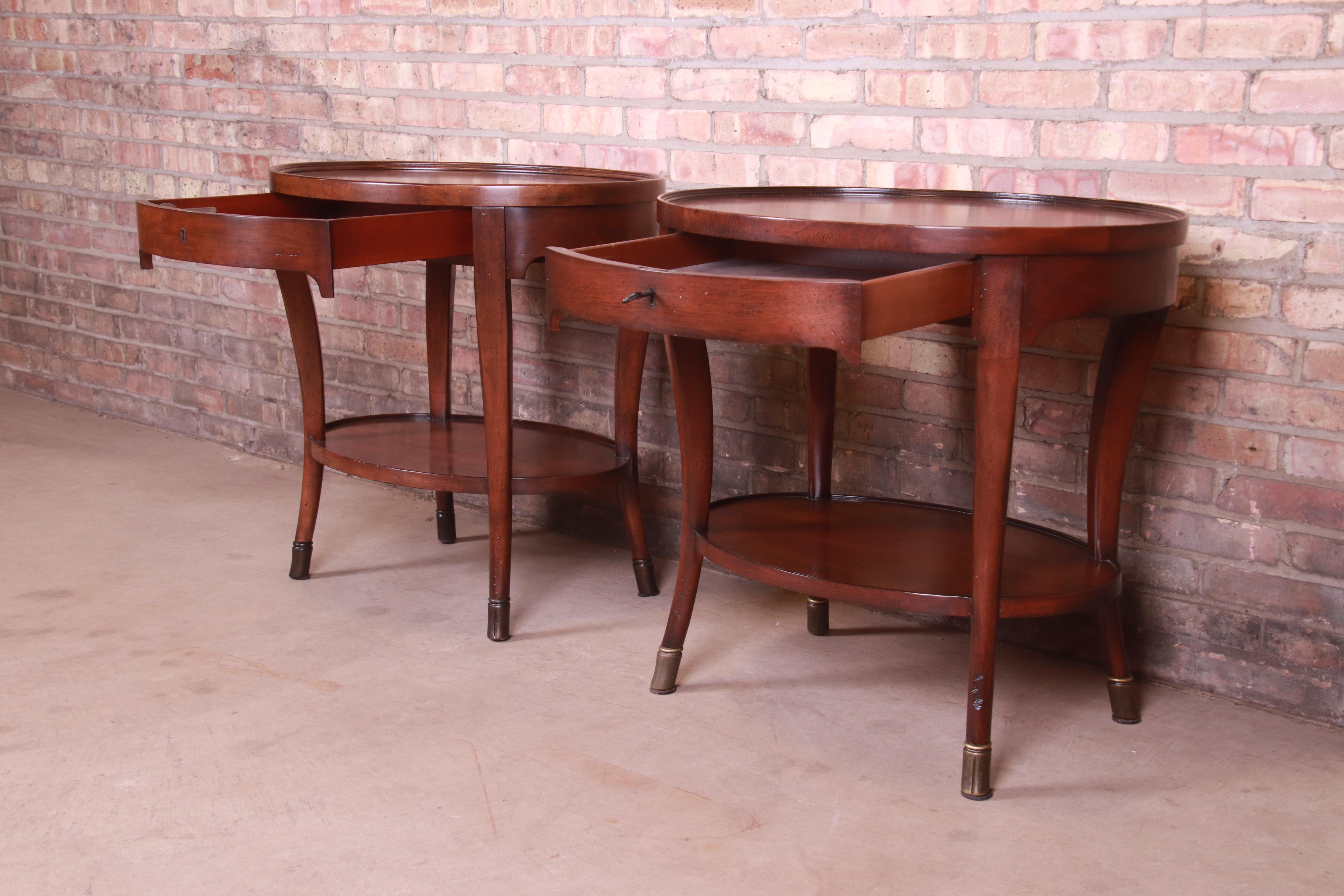 Baker Furniture Milling Road Italian Provincial Oval Walnut Nightstands, Pair 2