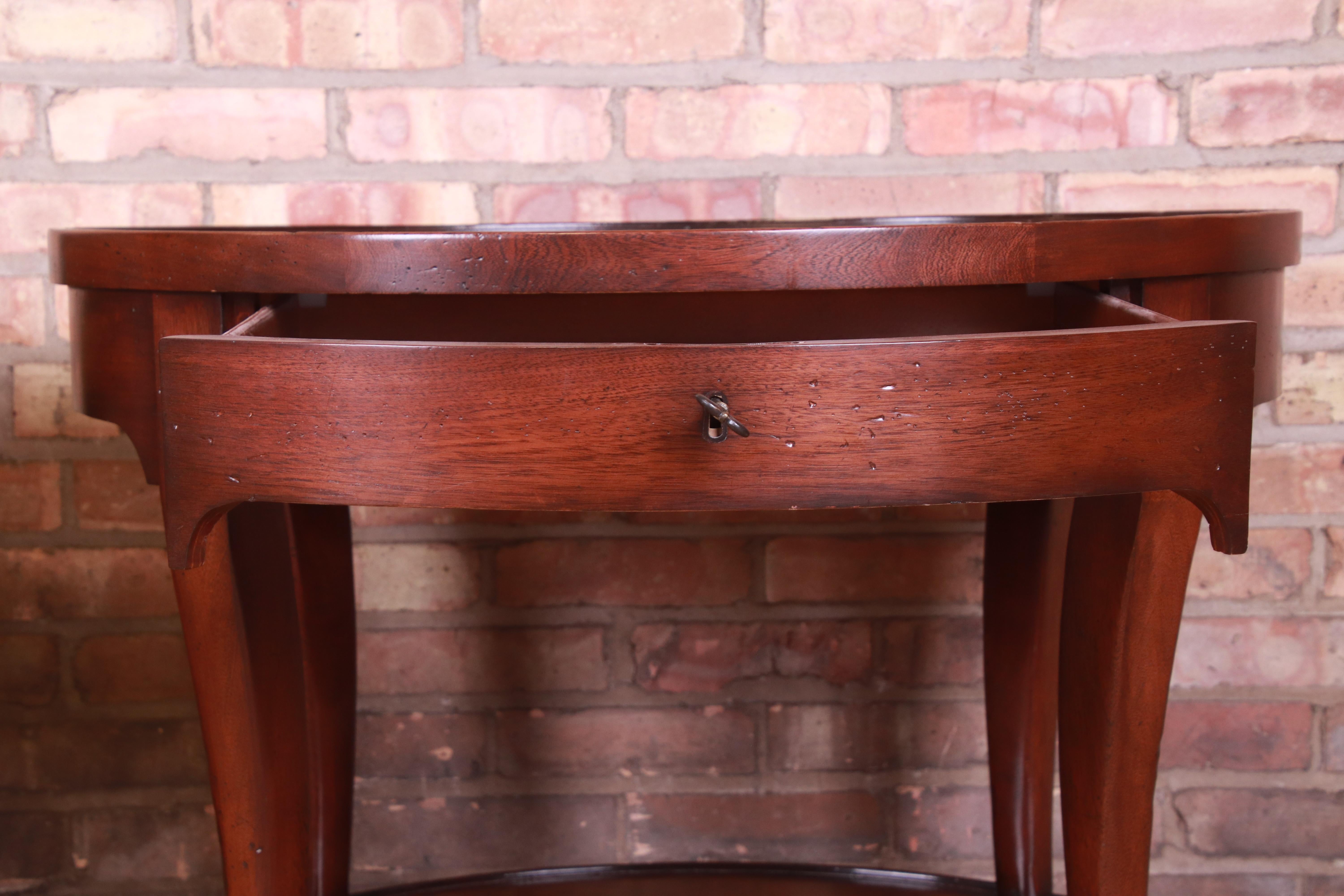 Baker Furniture Milling Road Italian Provincial Oval Walnut Nightstands, Pair 3