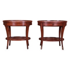 Baker Furniture Milling Road Italian Provincial Oval Walnut Nightstands, Pair