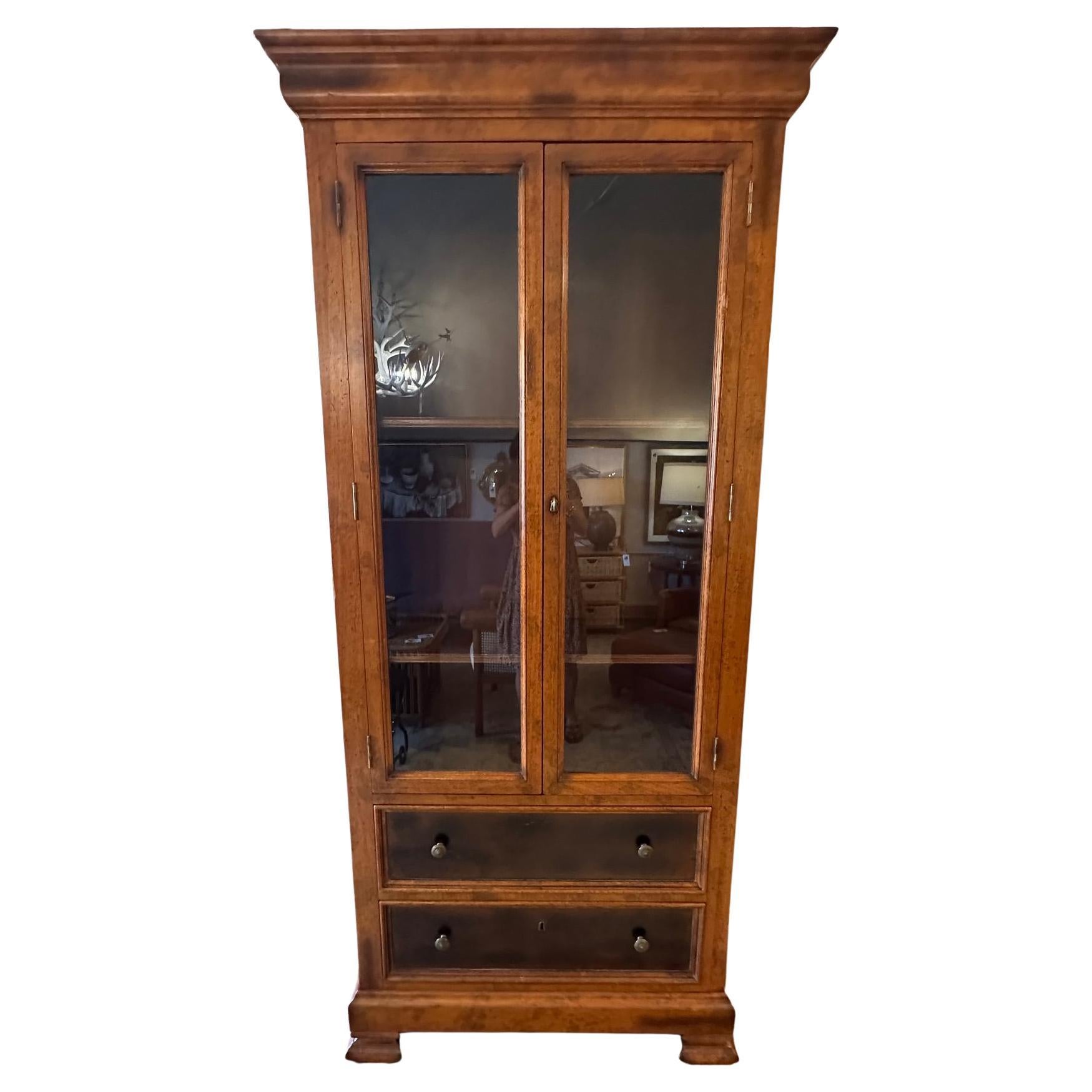 Baker Furniture Milling Road Maple & Glass Bookcase Cabinet For Sale
