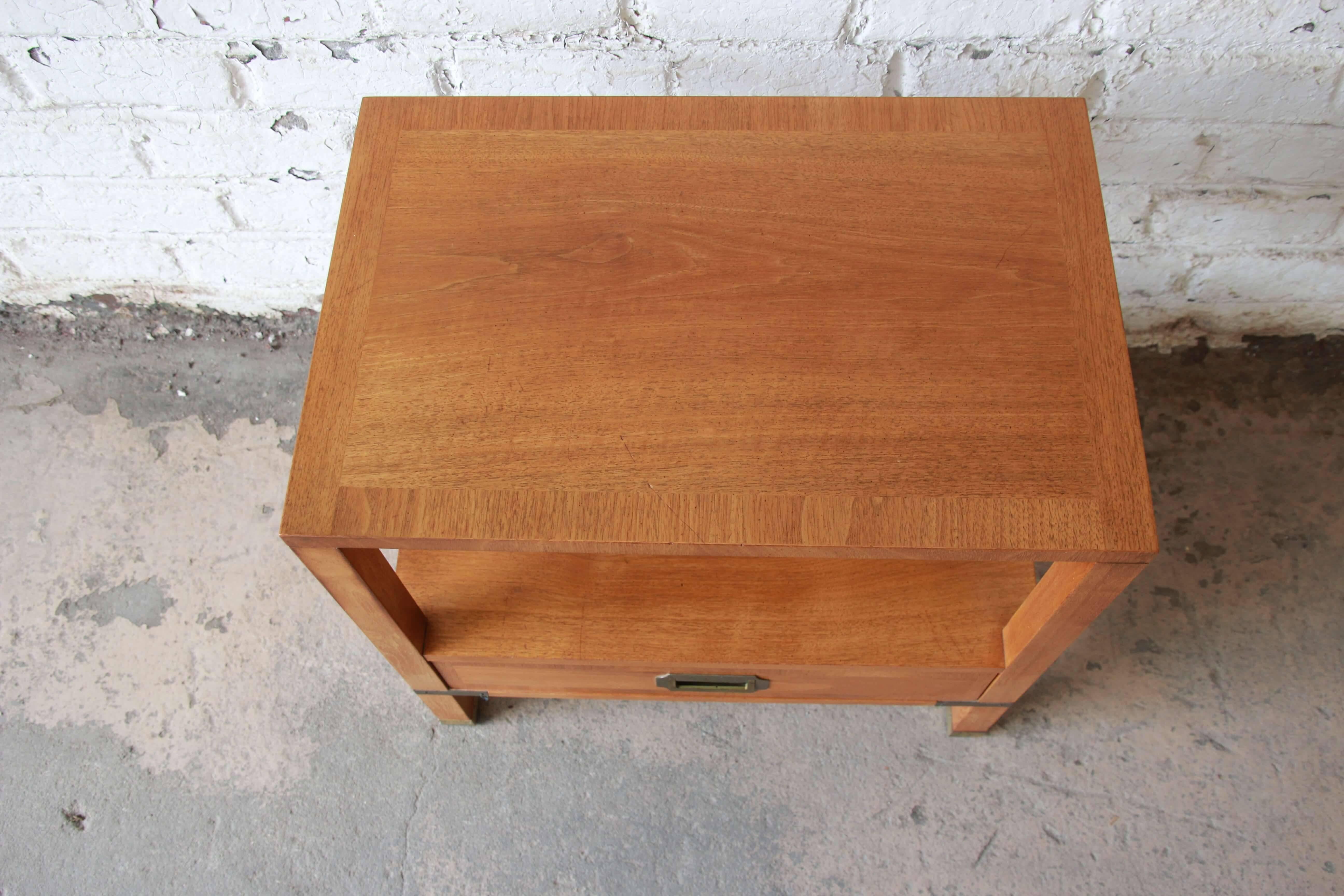 Baker Furniture Milling Road Midcentury Campaign Nightstand In Good Condition In South Bend, IN
