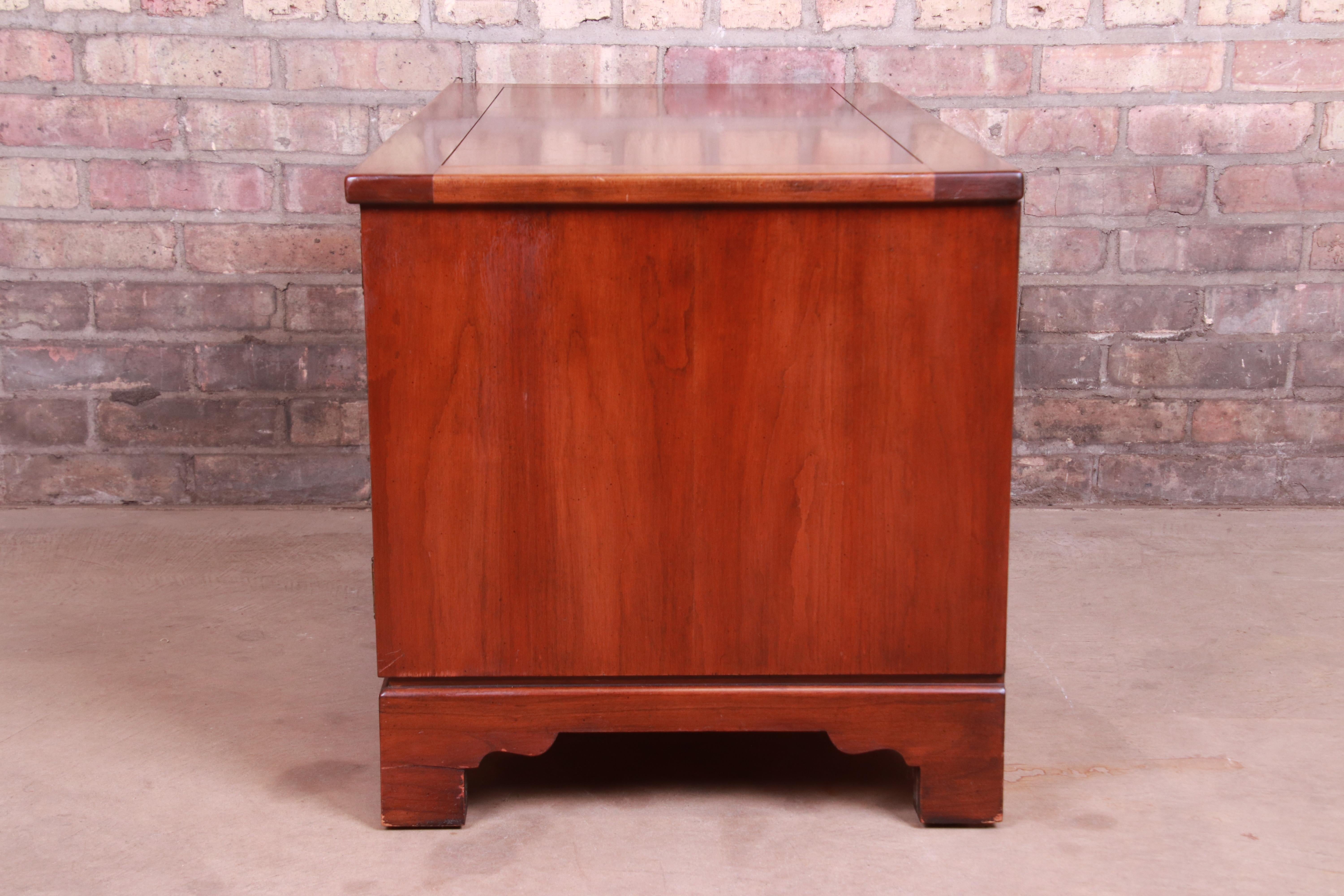 Baker Furniture Milling Road Midcentury Cherrywood and Woven Rattan Chest 4