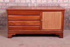Baker Furniture Milling Road Midcentury Cherrywood and Woven Rattan Chest