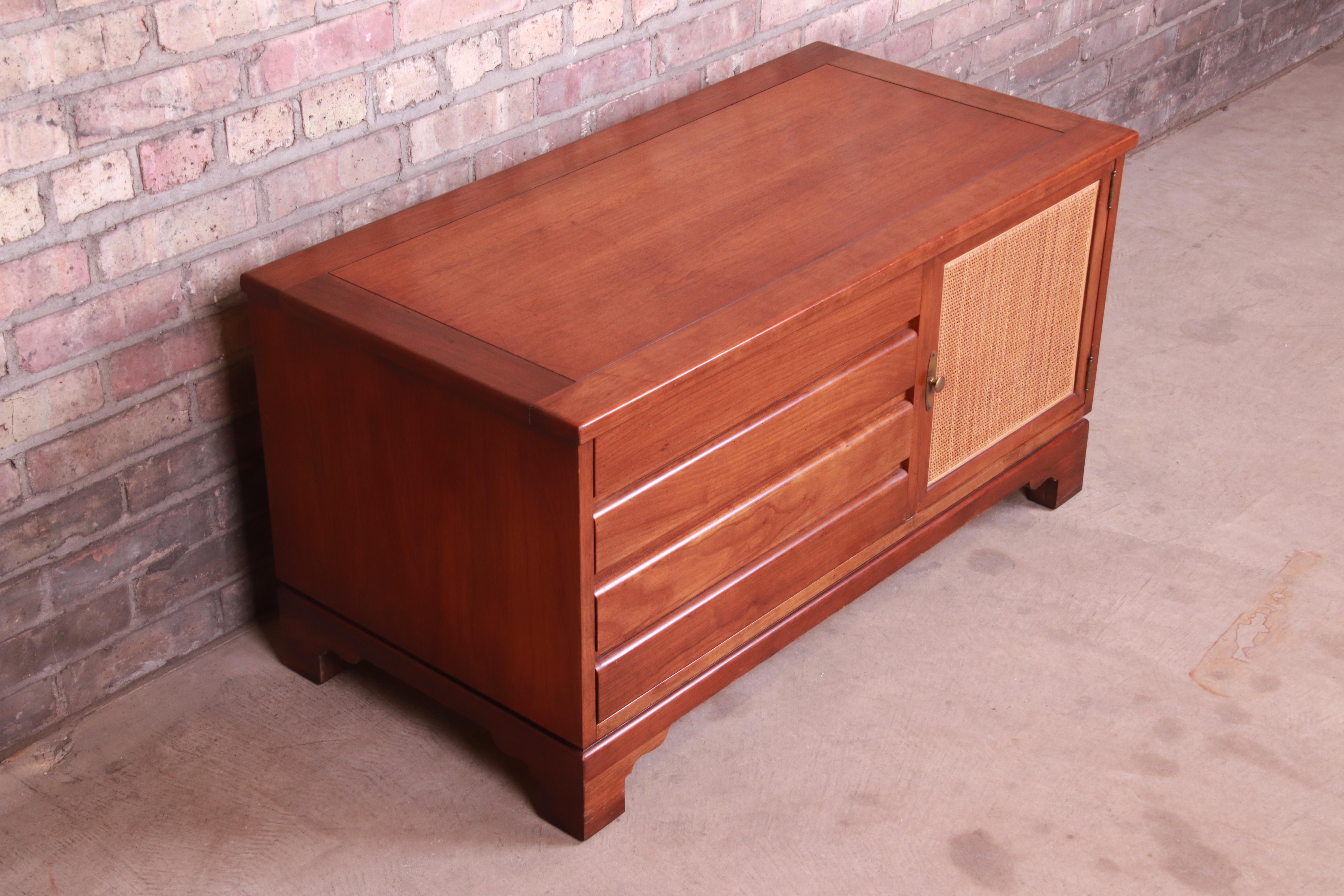 American Baker Furniture Milling Road Midcentury Cherrywood and Woven Rattan Chest