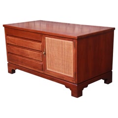 Baker Furniture Milling Road Midcentury Cherrywood and Woven Rattan Chest