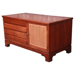 Vintage Baker Furniture Milling Road Midcentury Cherrywood and Woven Rattan Chest