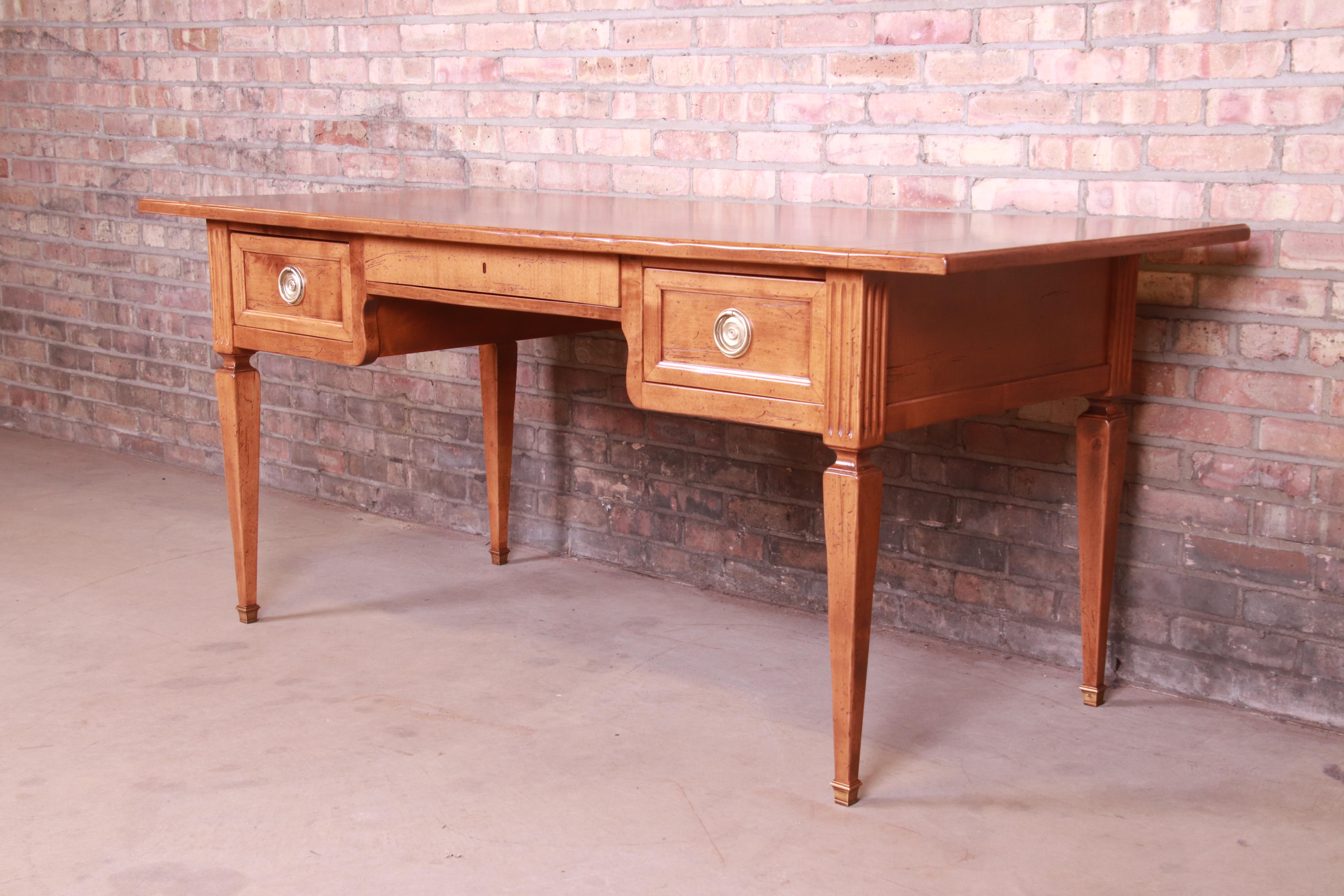 Baker Furniture Milling Road Neoclassical Italian Maple Desk, Newly Refinished In Good Condition In South Bend, IN