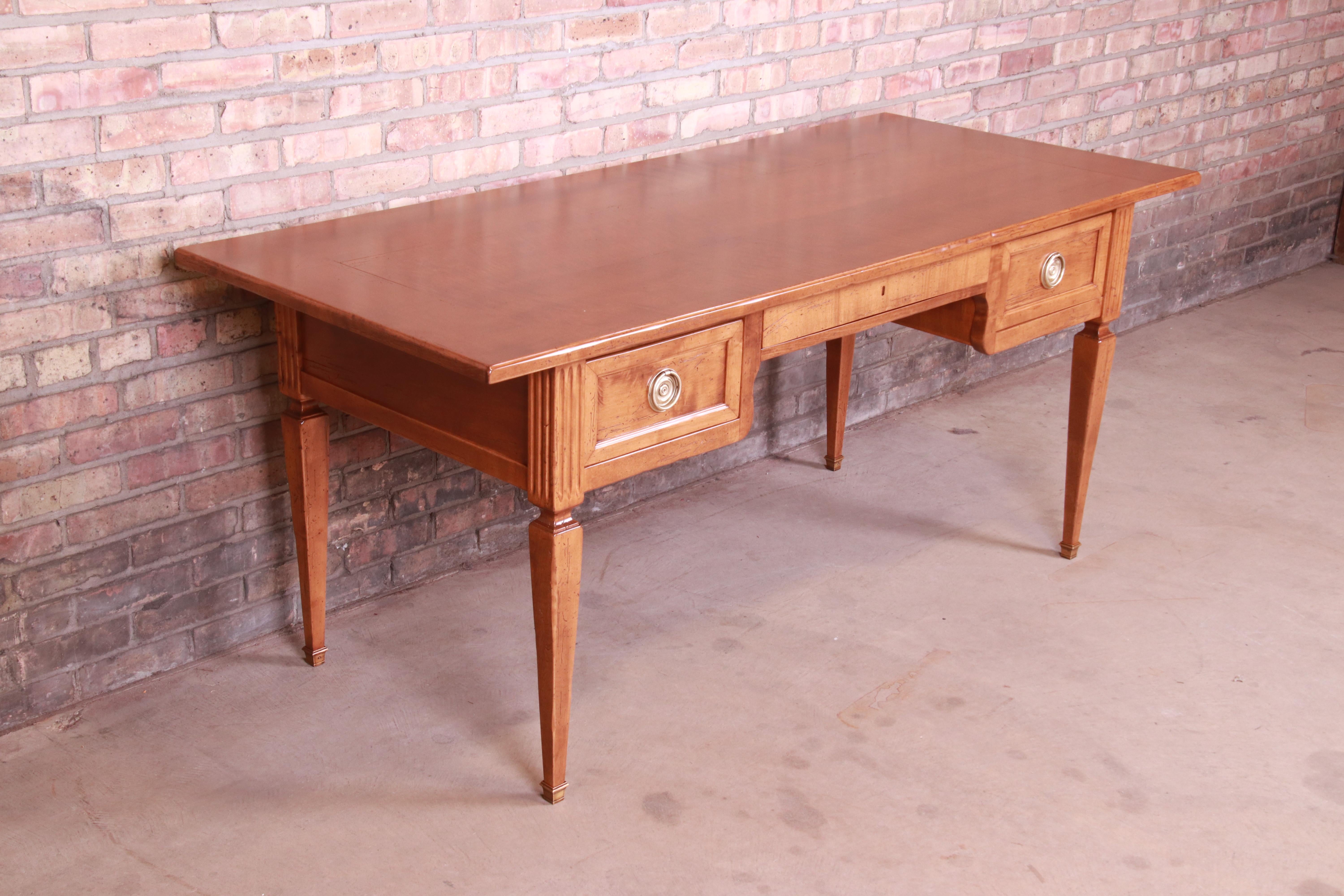 20th Century Baker Furniture Milling Road Neoclassical Italian Maple Desk, Newly Refinished